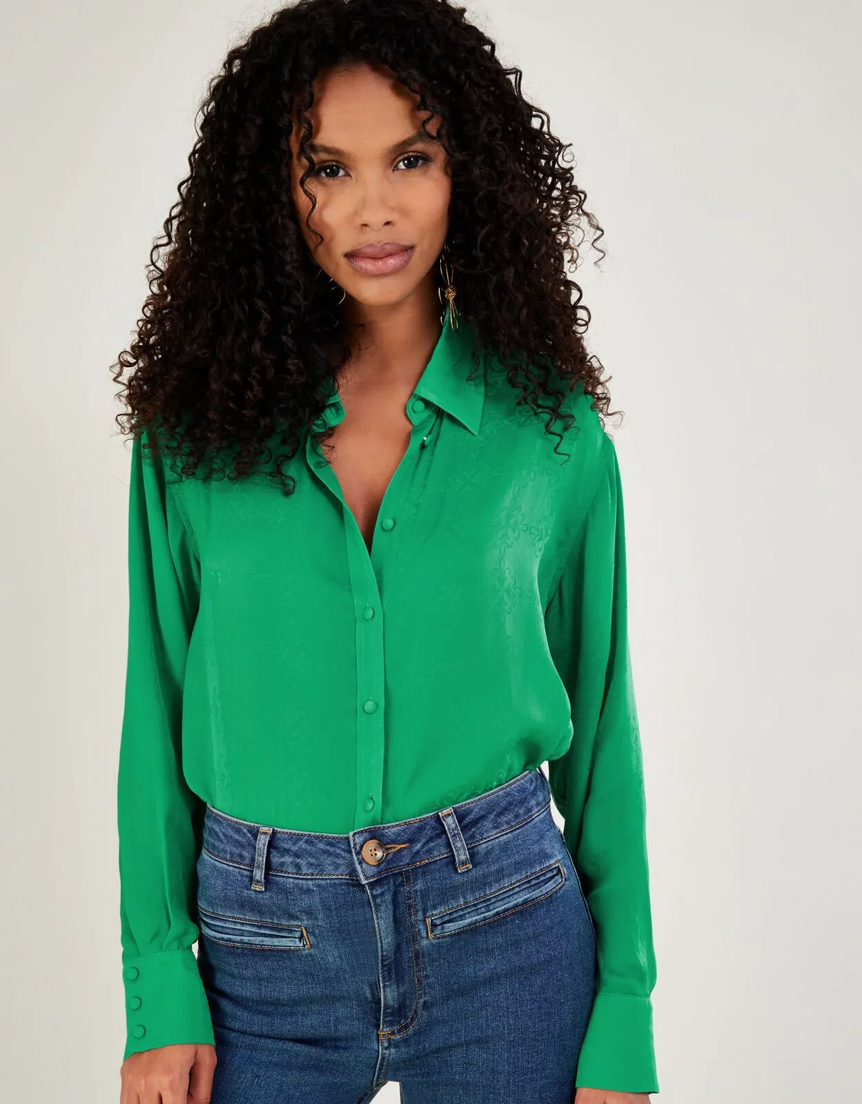 Saskia Button Through Satin Blouse Green