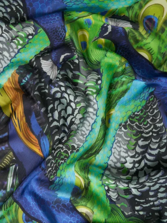 Scarf printed with peacocks