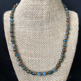 Sea Blue Opal And Bronzite Mens Beaded Necklace