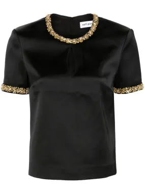 Self-Portrait embellished satin blouse - Black