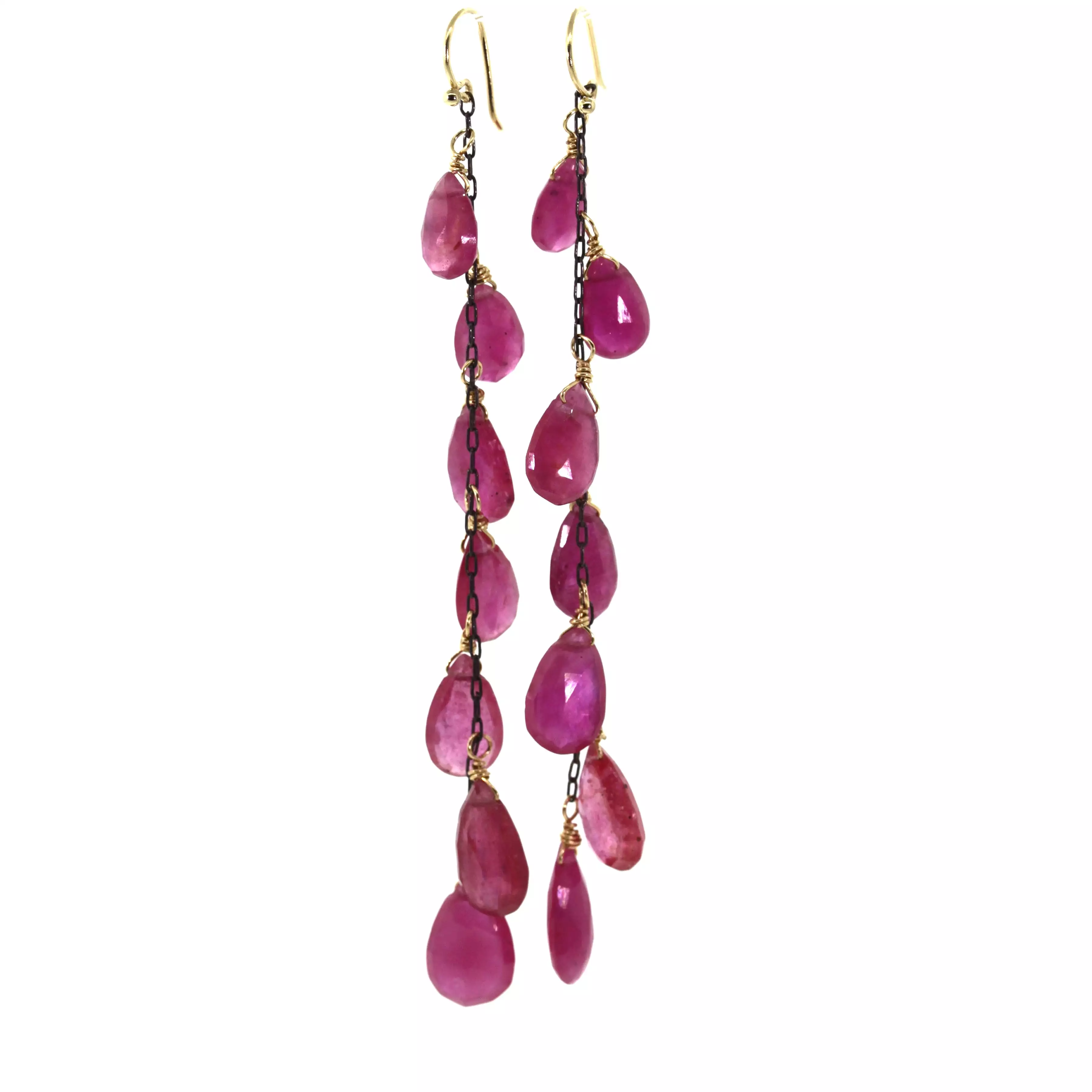 Seven Drop Pink Sapphire Dangle Earrings