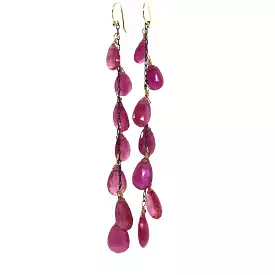 Seven Drop Pink Sapphire Dangle Earrings