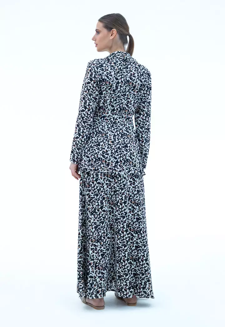 Shawl Collar Printed Maxi Abaya