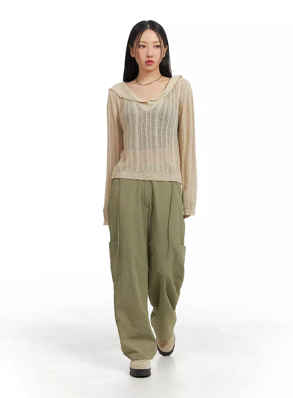 Shawl Collar Sheer Knit Top CM422