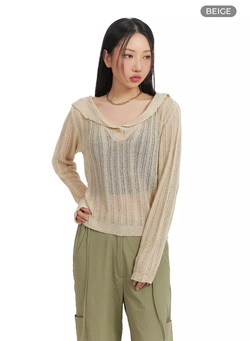 Shawl Collar Sheer Knit Top CM422