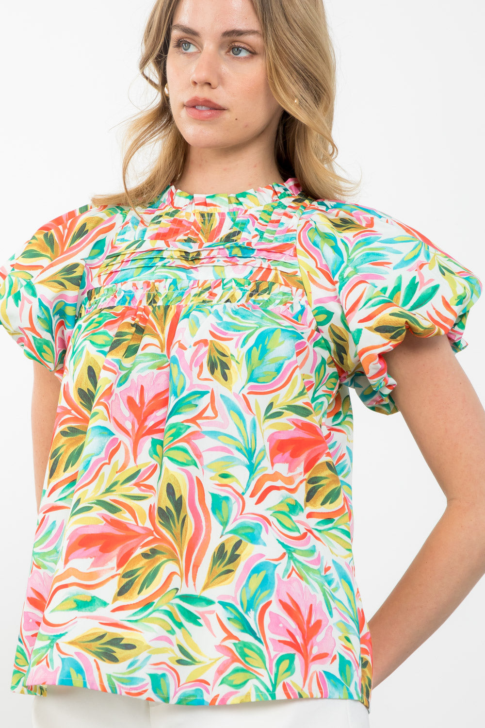 Short Puff Sleeve Print Top