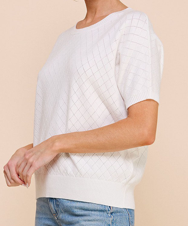 Short Sleeve Pointelle Top - Off White