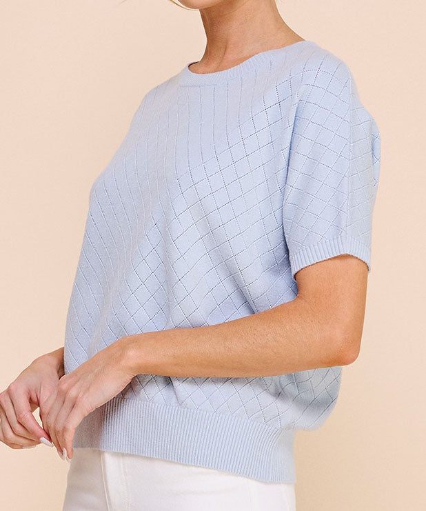 Short Sleeve Pointelle Top - Powder Blue