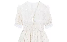 Short-Sleeve V-Neck Lace A-Line Dress aa18