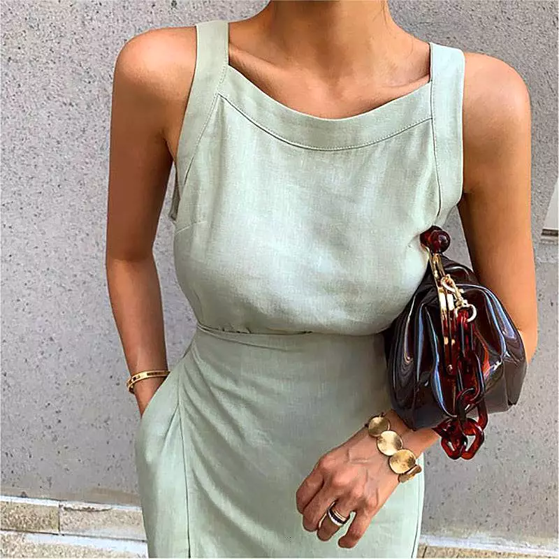 Sleeveless High Waisted Wrap Dress