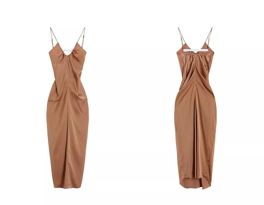 Spaghetti Strap V-Neck Plain Maxi Bodycon Dress aa11