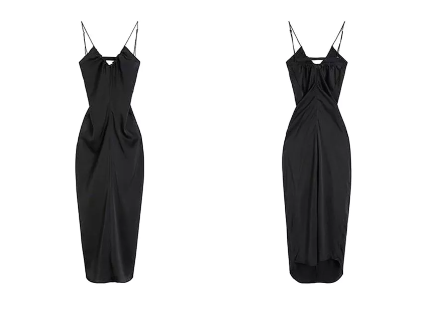 Spaghetti Strap V-Neck Plain Maxi Bodycon Dress aa11