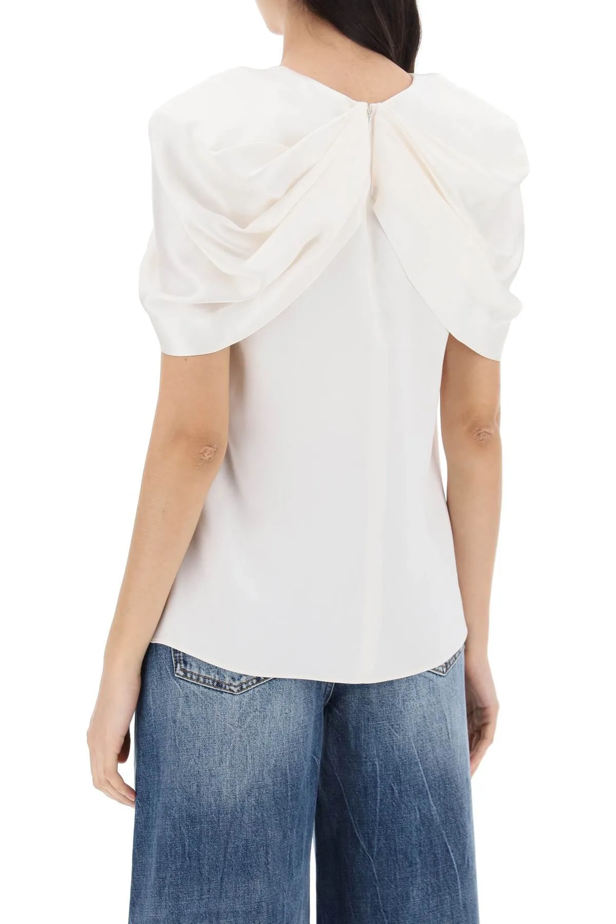 Stella mccartney satin blouse with petal sleeves 6T0181 3BU370 CREAM