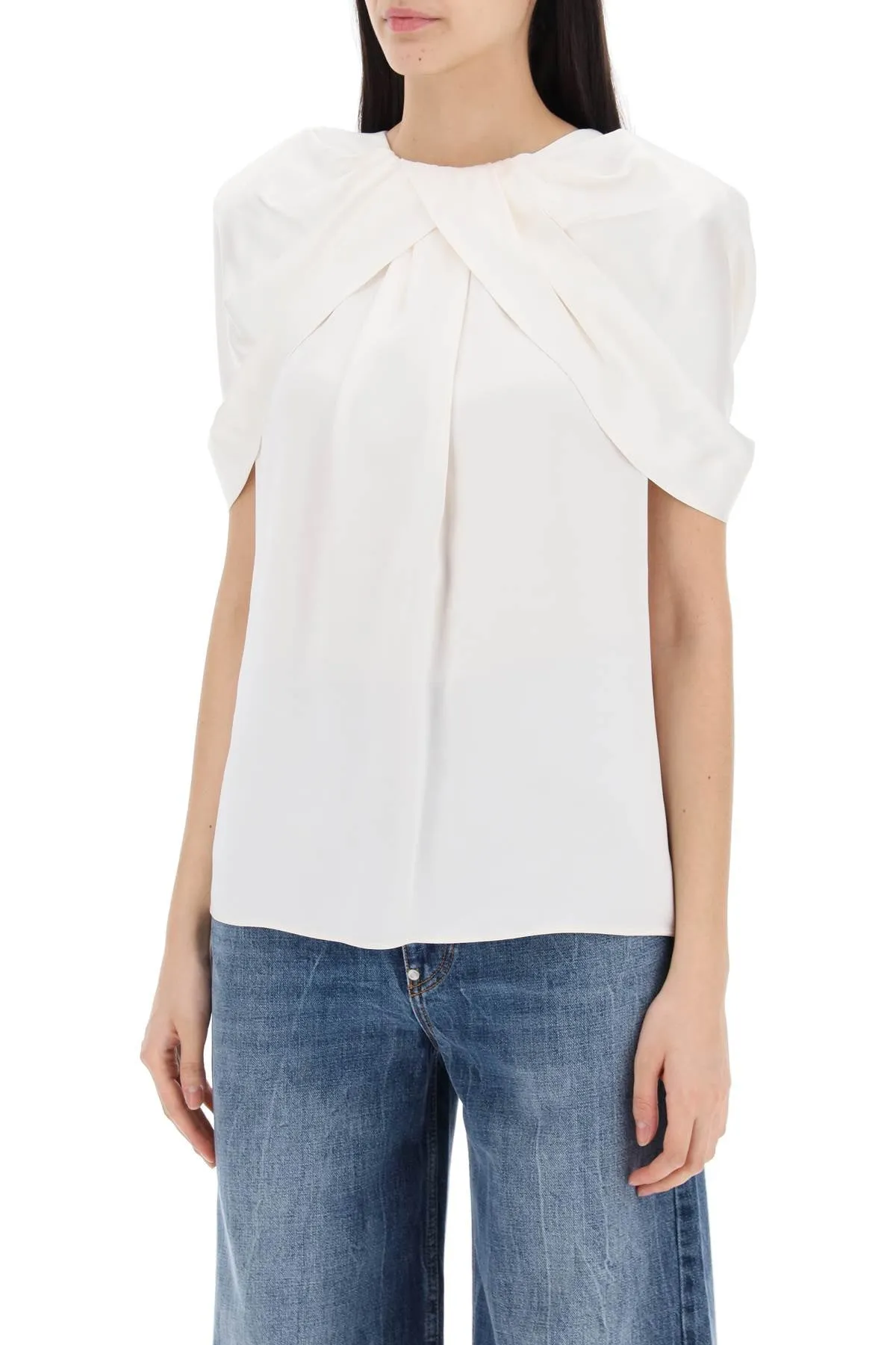 Stella mccartney satin blouse with petal sleeves 6T0181 3BU370 CREAM