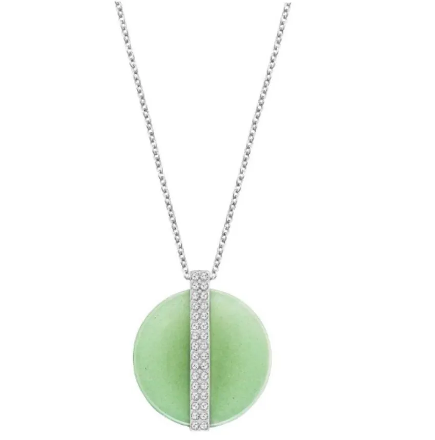 Swarovski Clear Crystal Green Stone Aventurine DISK Pendant #5155628