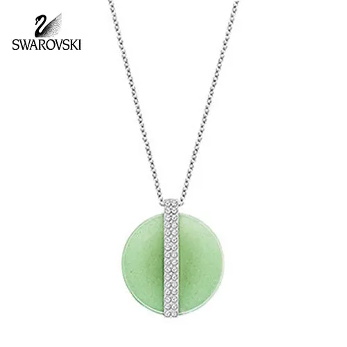 Swarovski Clear Crystal Green Stone Aventurine DISK Pendant #5155628