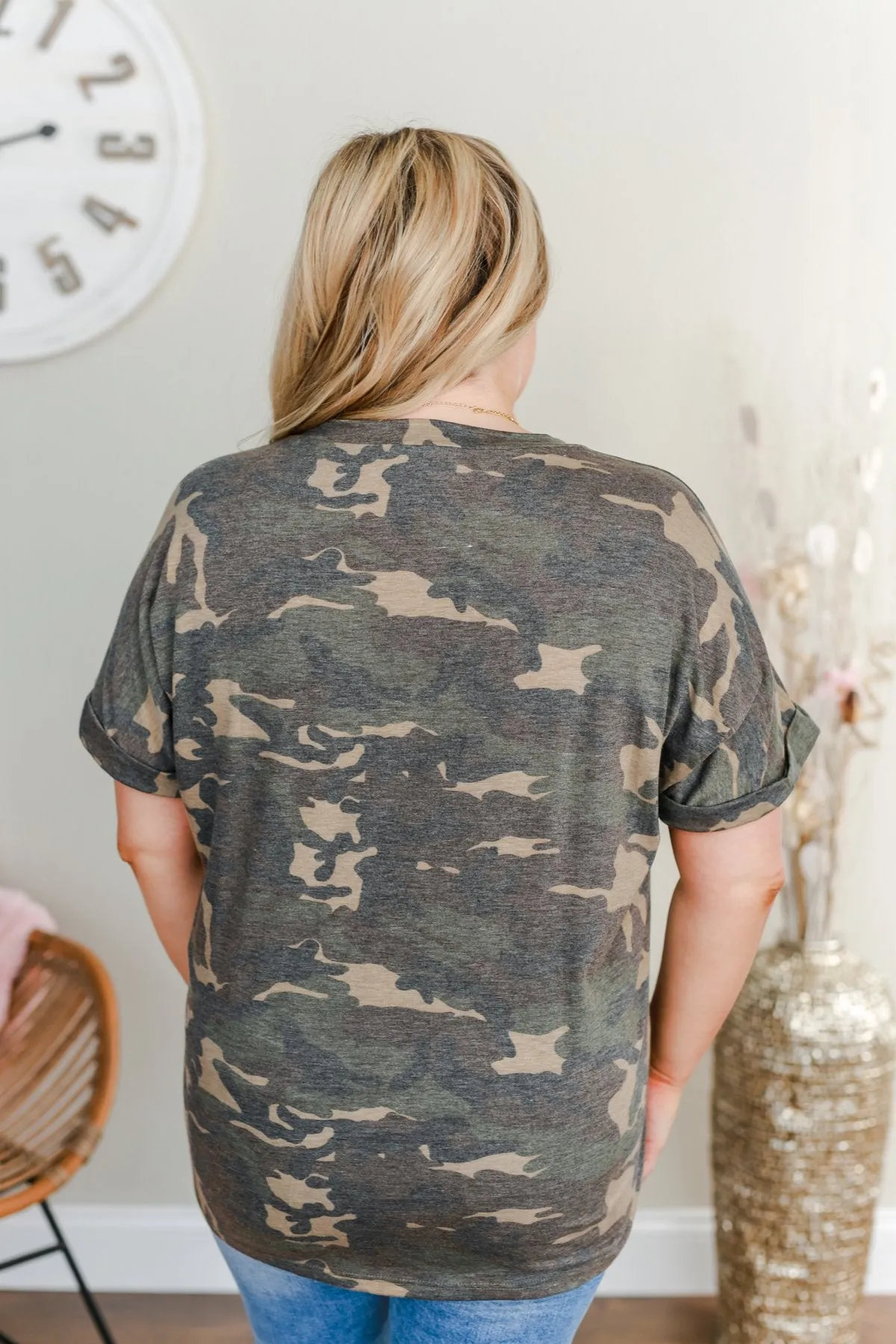 Sweetheart Wishes V-Neck Top- Camo