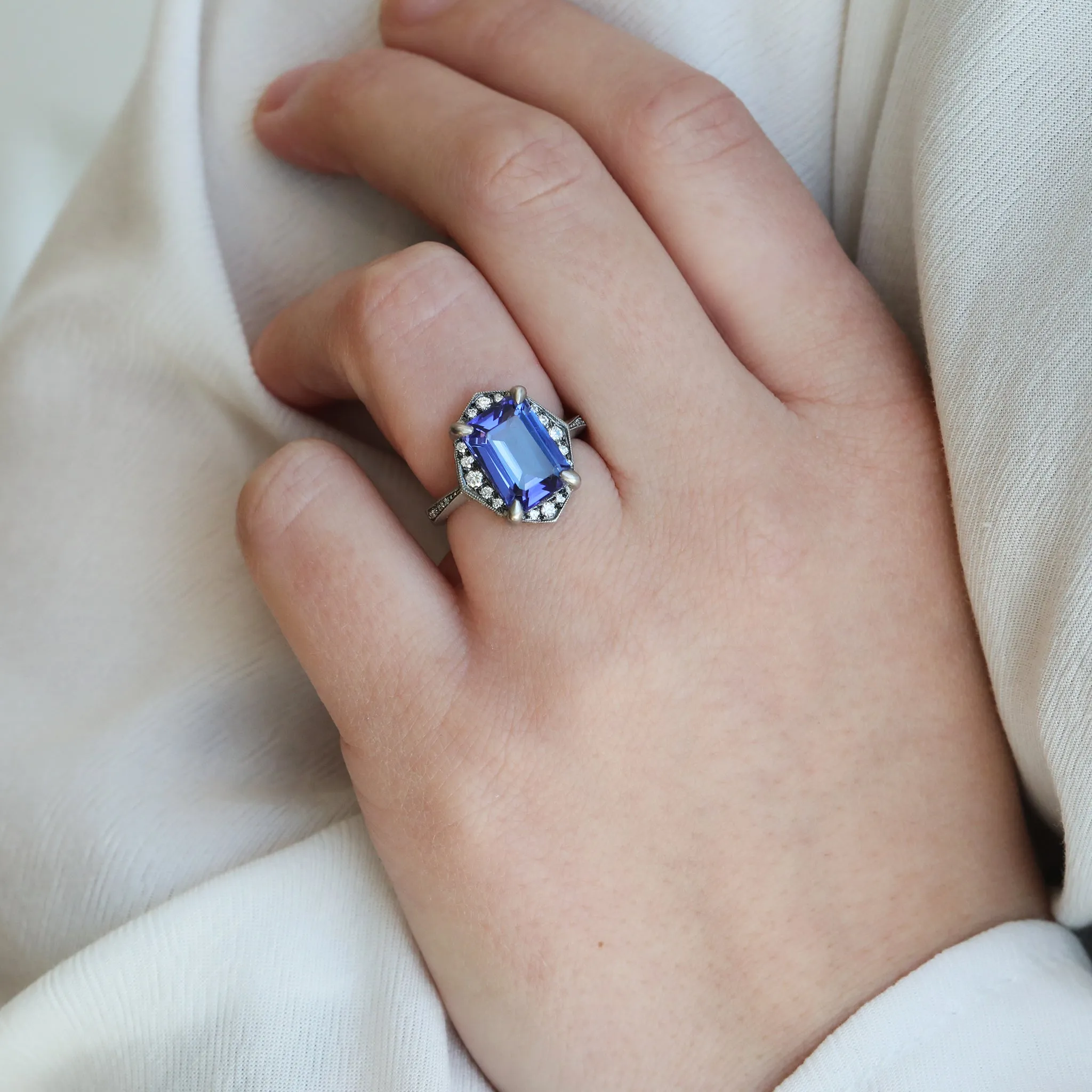 Tanzanite Aphrodite Ring with Pave Diamonds