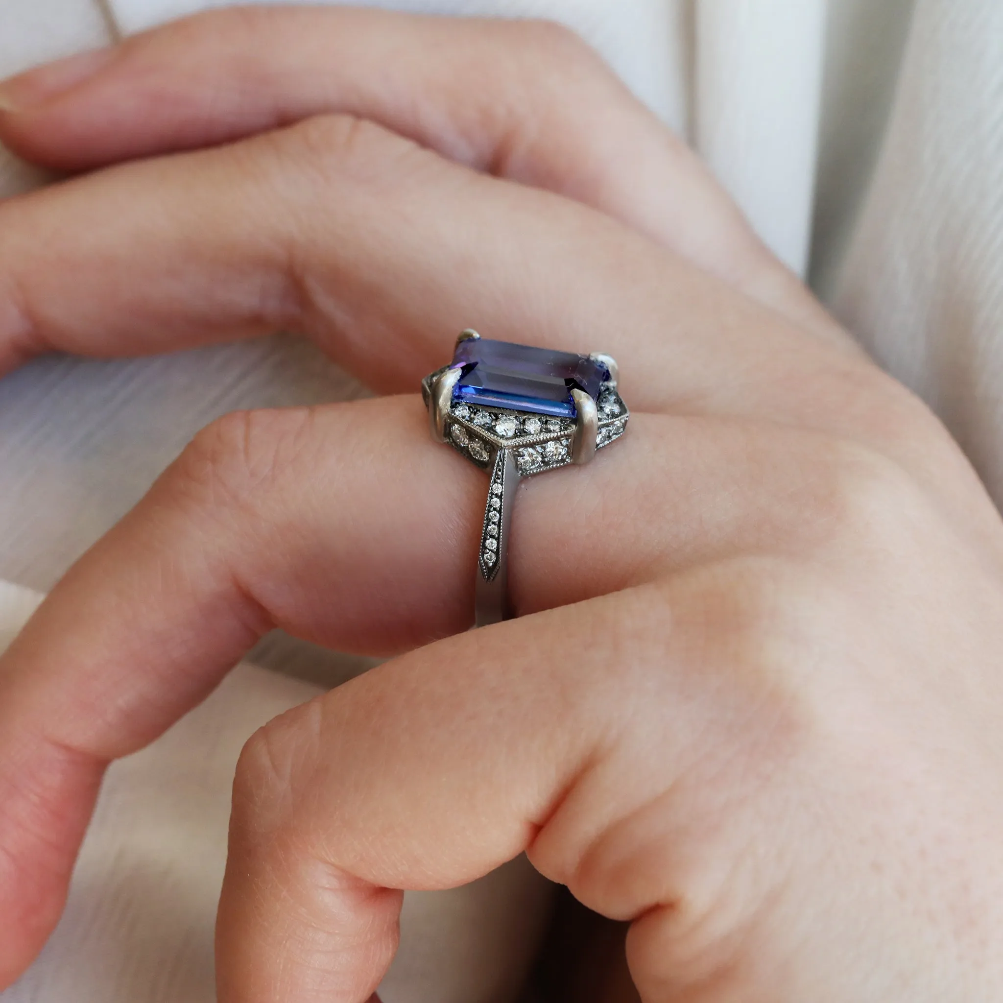 Tanzanite Aphrodite Ring with Pave Diamonds