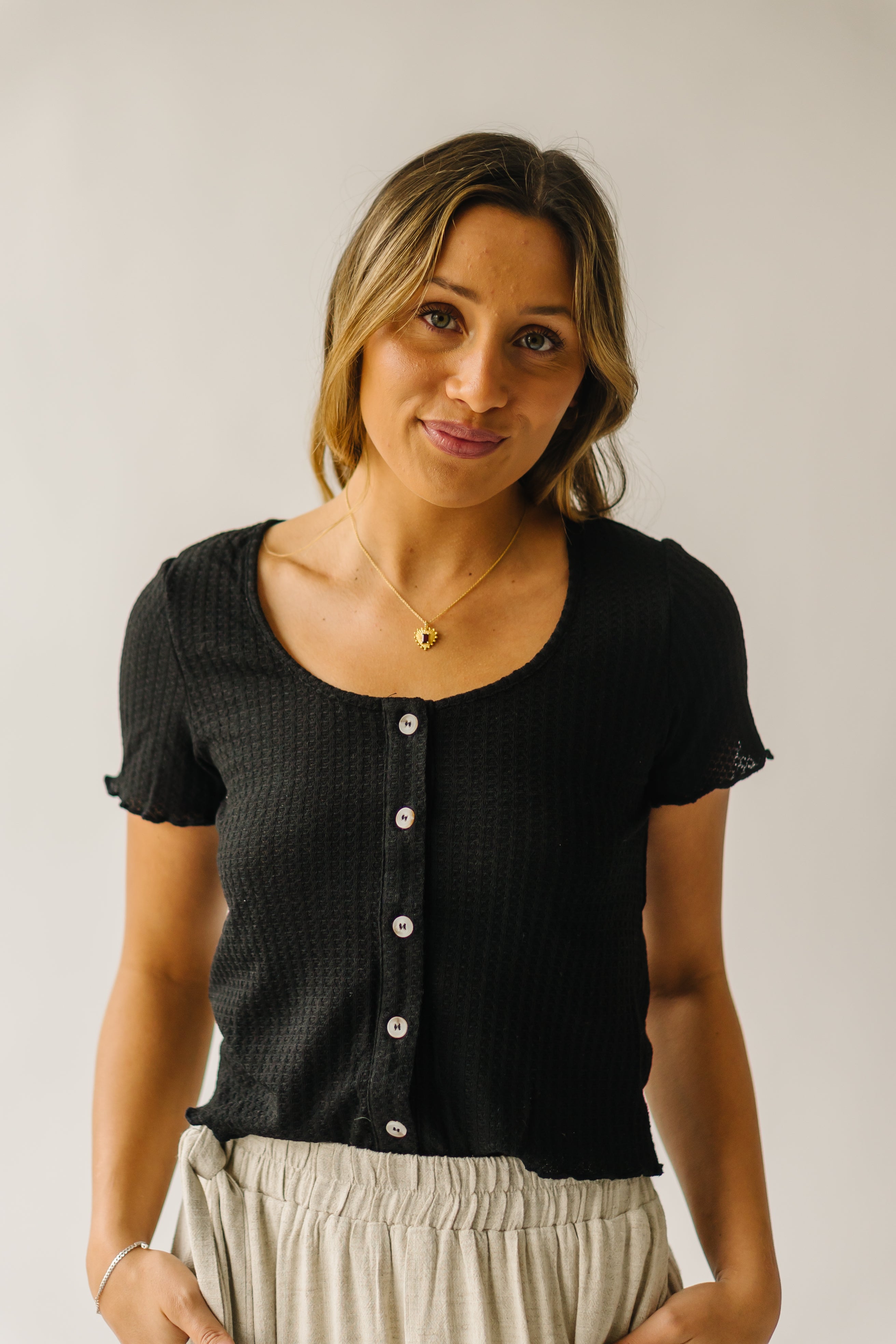 The Arleth Waffle Knit Blouse in Black