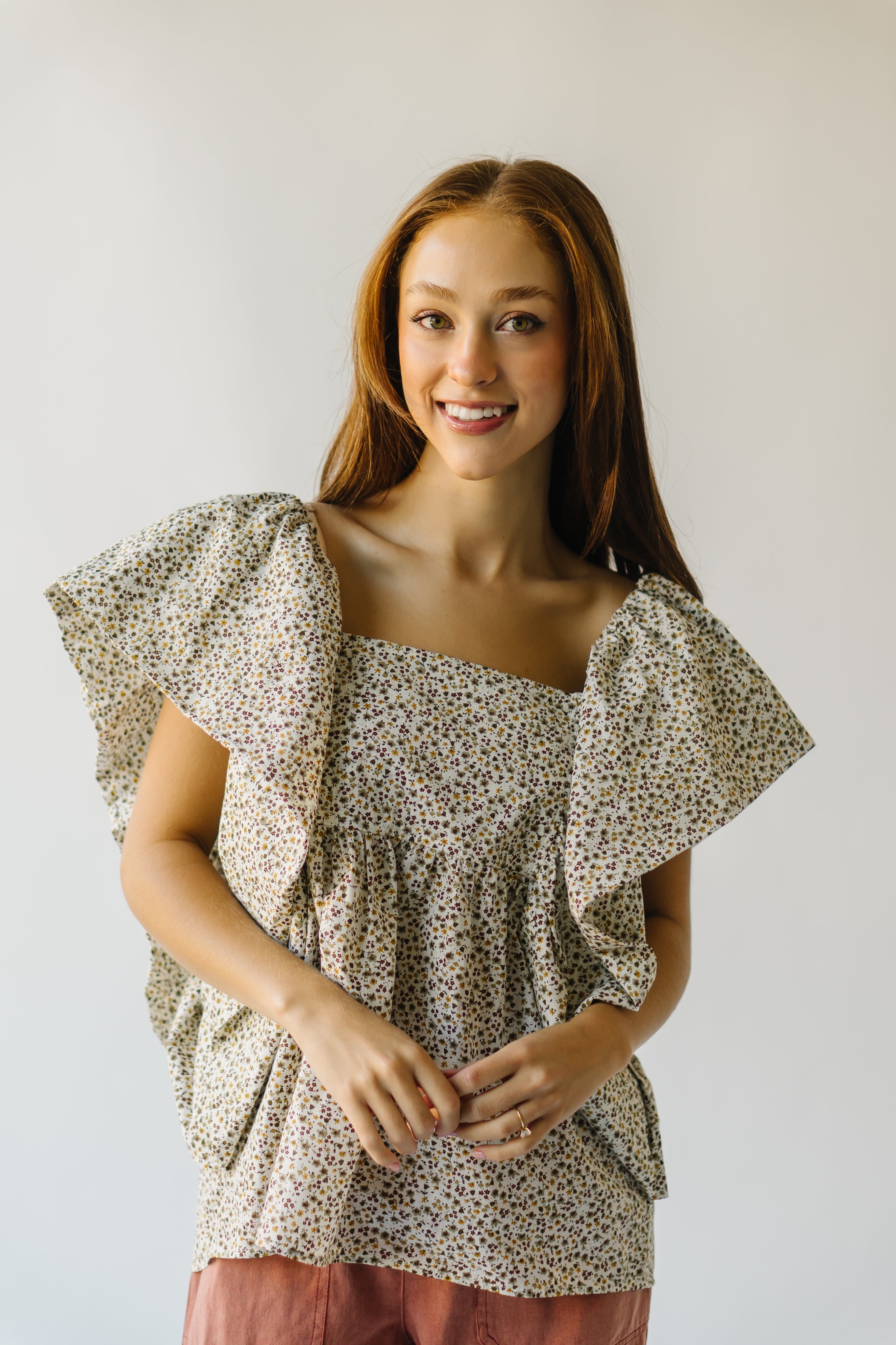 The Bilton Floral Print Ruffle Blouse in Brown