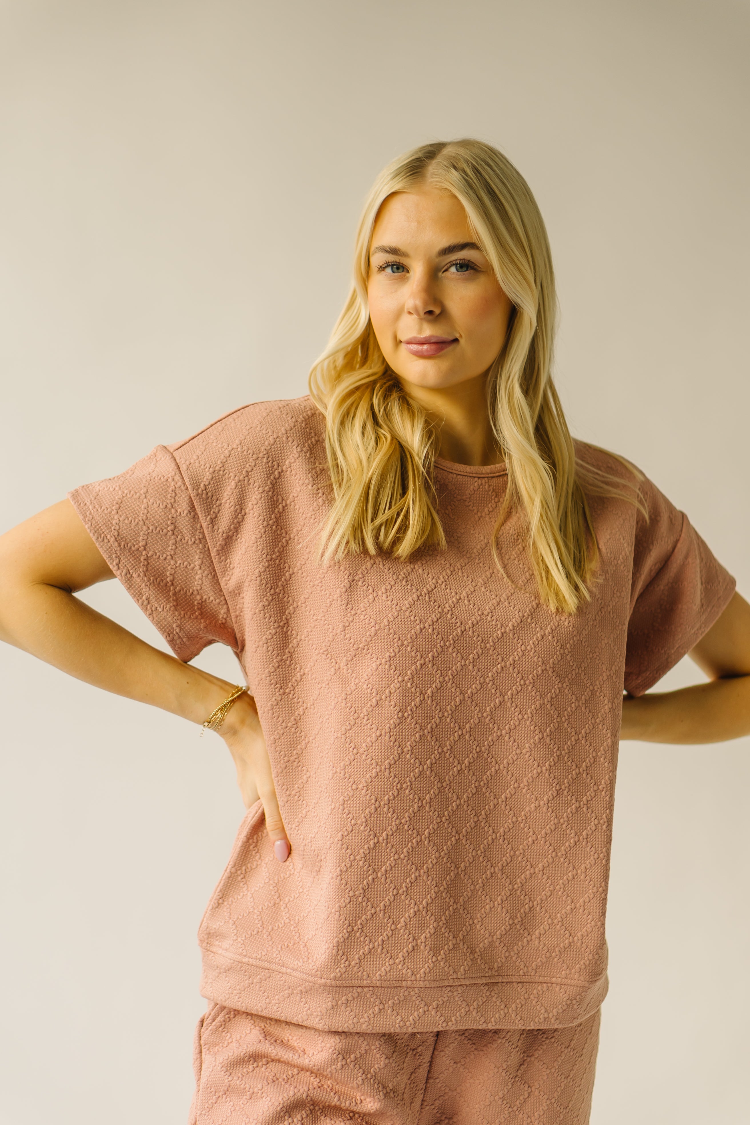 The Calista Textured Blouse in Dusty Pink