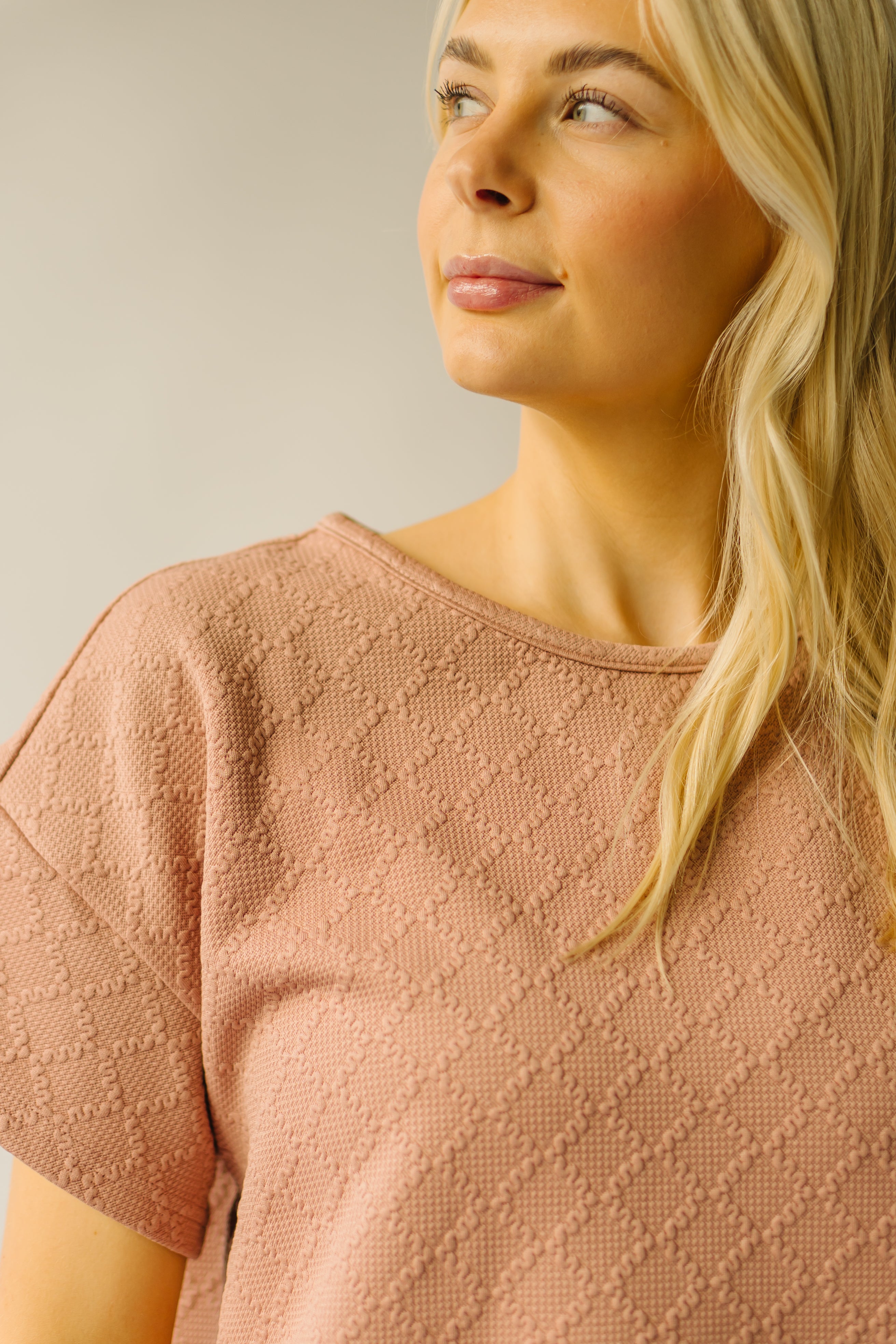 The Calista Textured Blouse in Dusty Pink