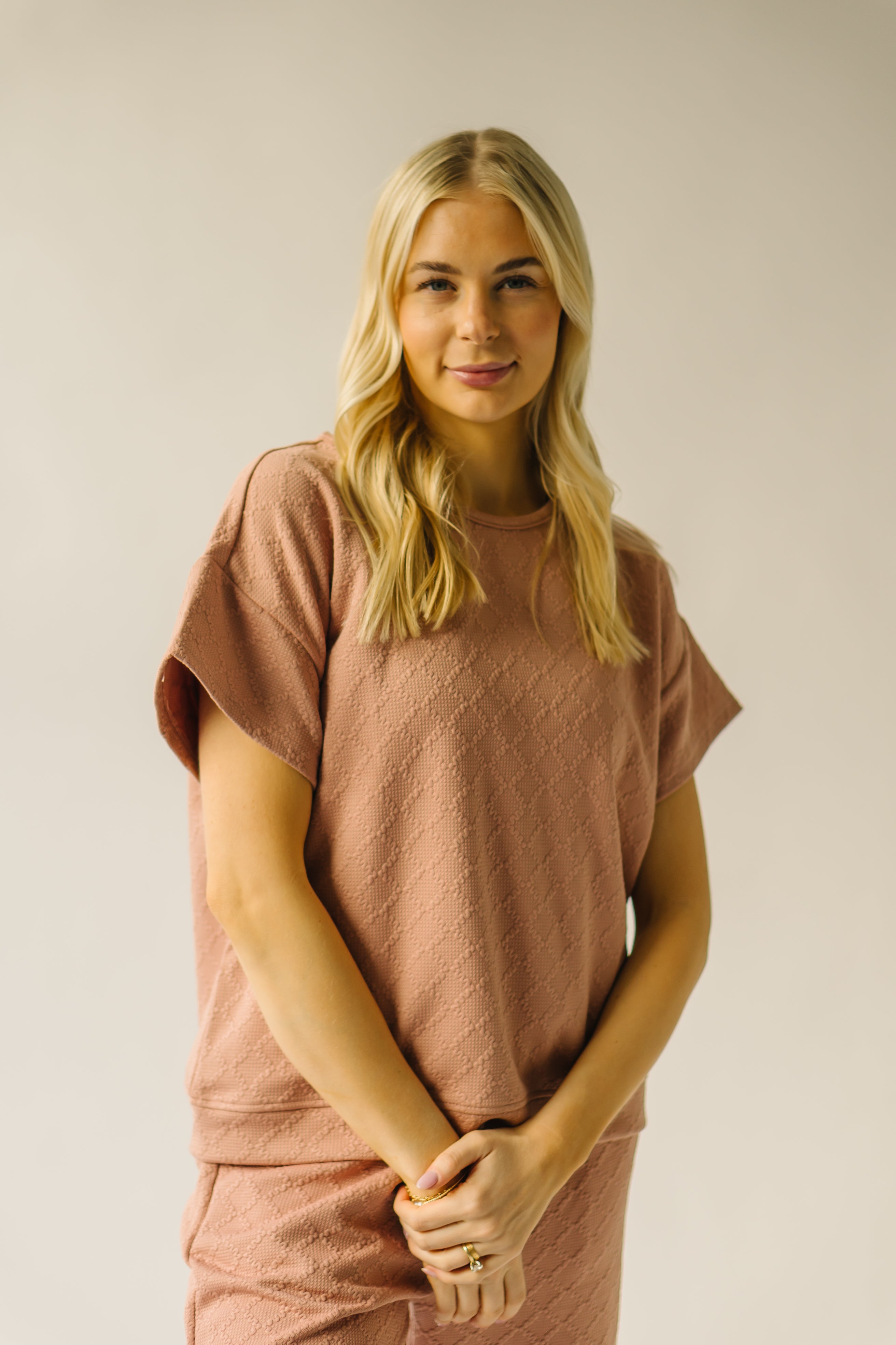 The Calista Textured Blouse in Dusty Pink