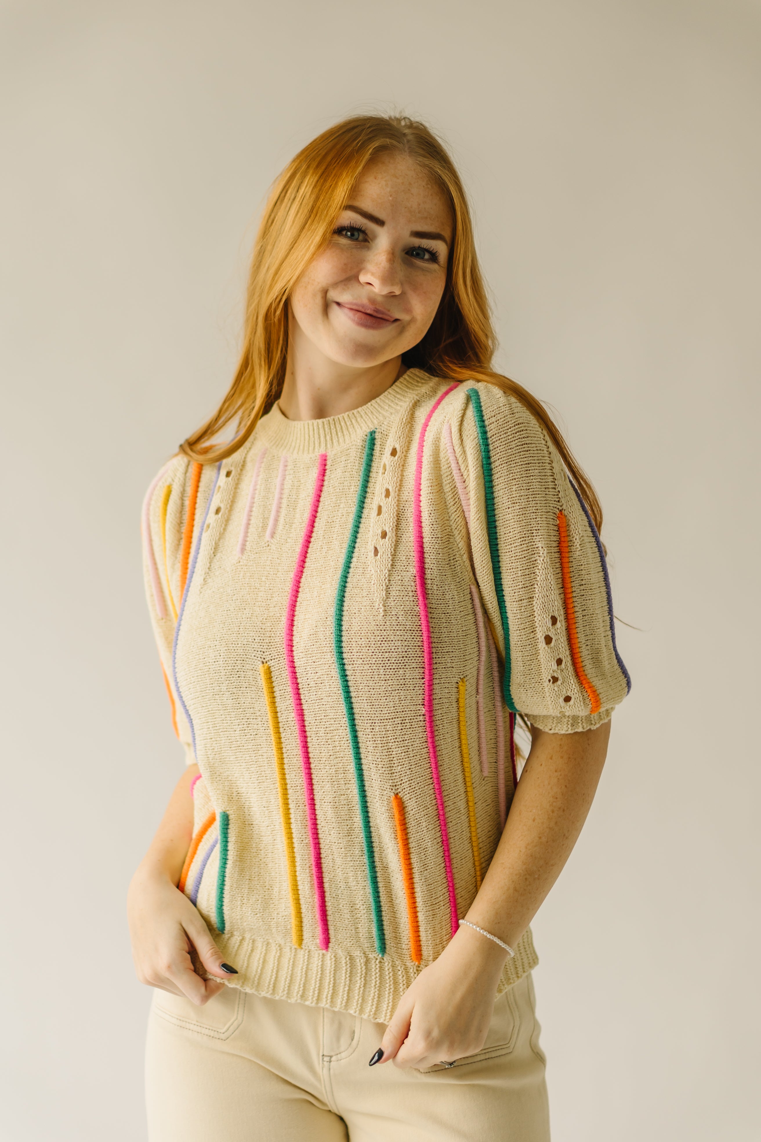 The Collings Striped Detail Sweater in Cream