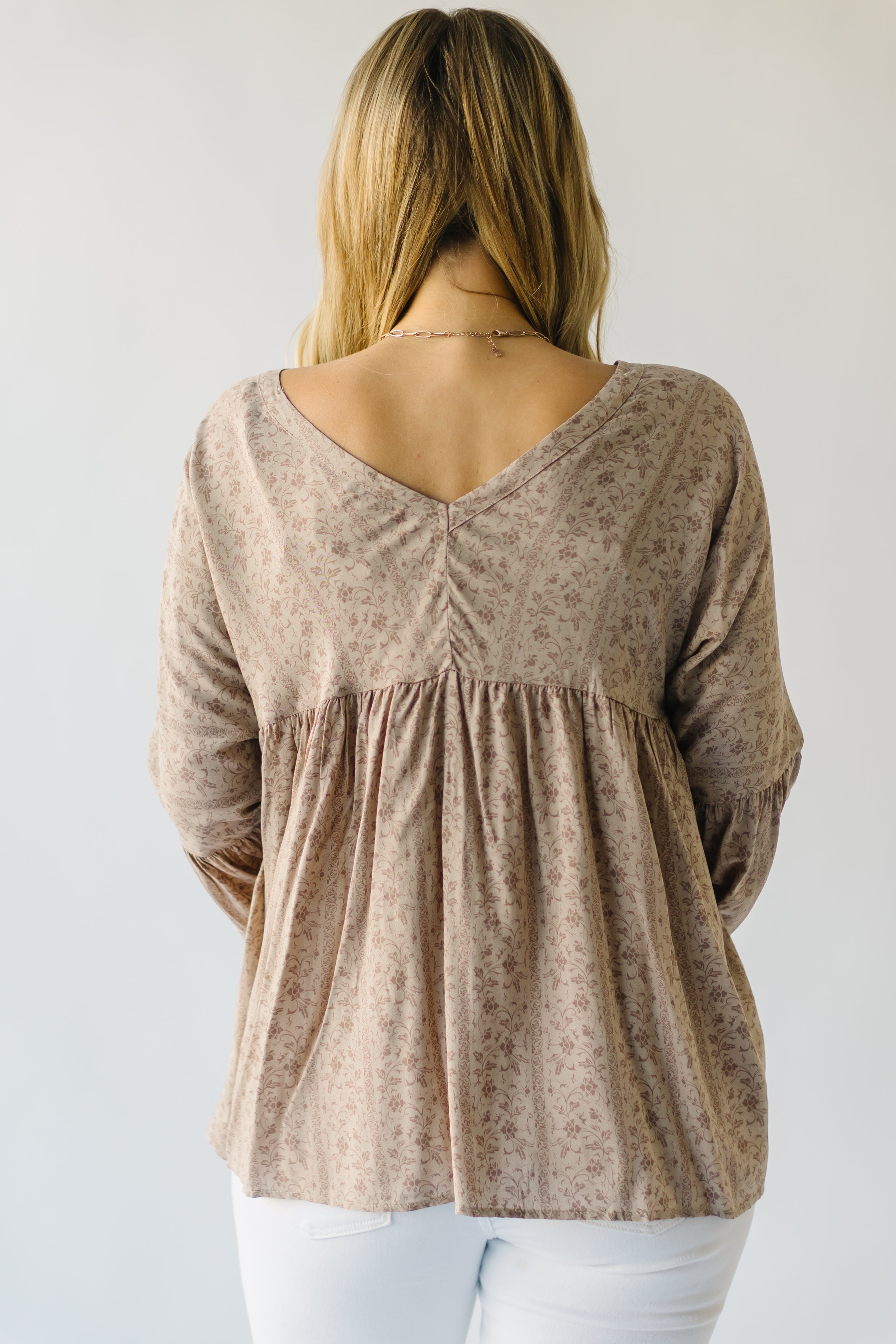 The Craigmont V-Neck Flare Blouse in Taupe