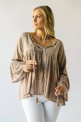 The Craigmont V-Neck Flare Blouse in Taupe