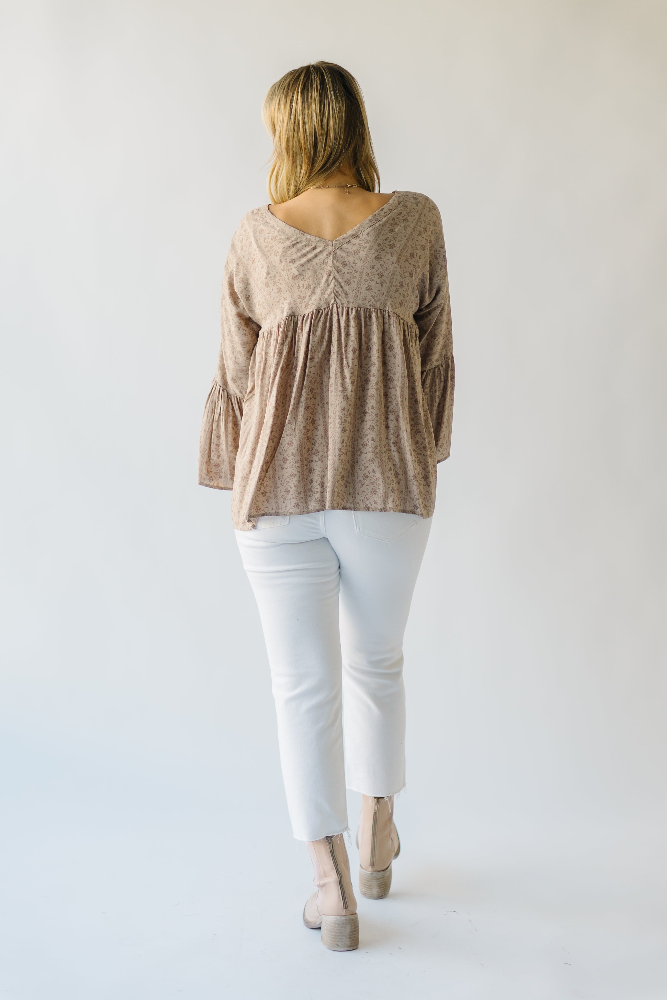 The Craigmont V-Neck Flare Blouse in Taupe