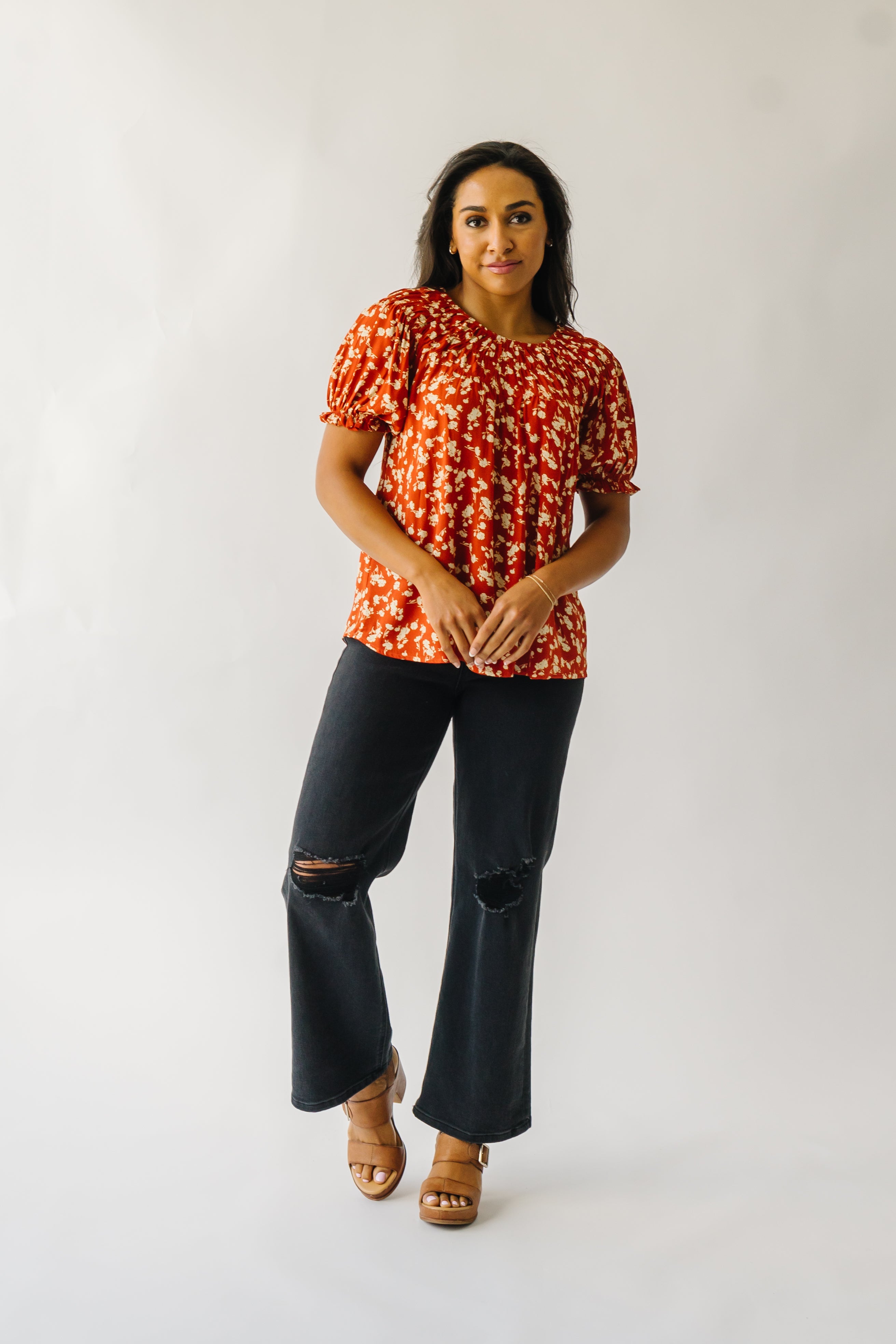 The Dumont Ruffle Sleeve Blouse in Rust Multi