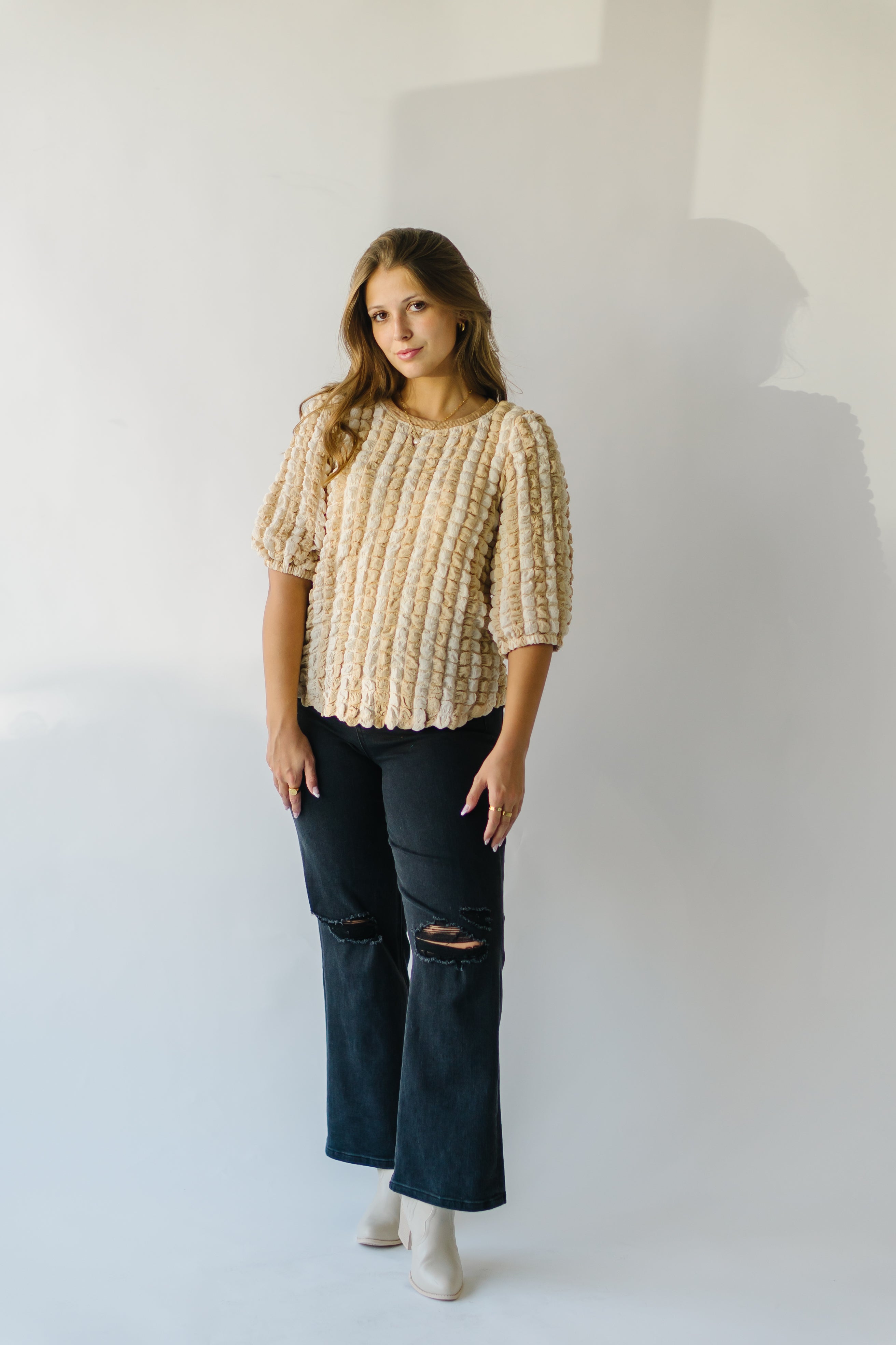 The Elkton Textured Blouse in Beige Multi