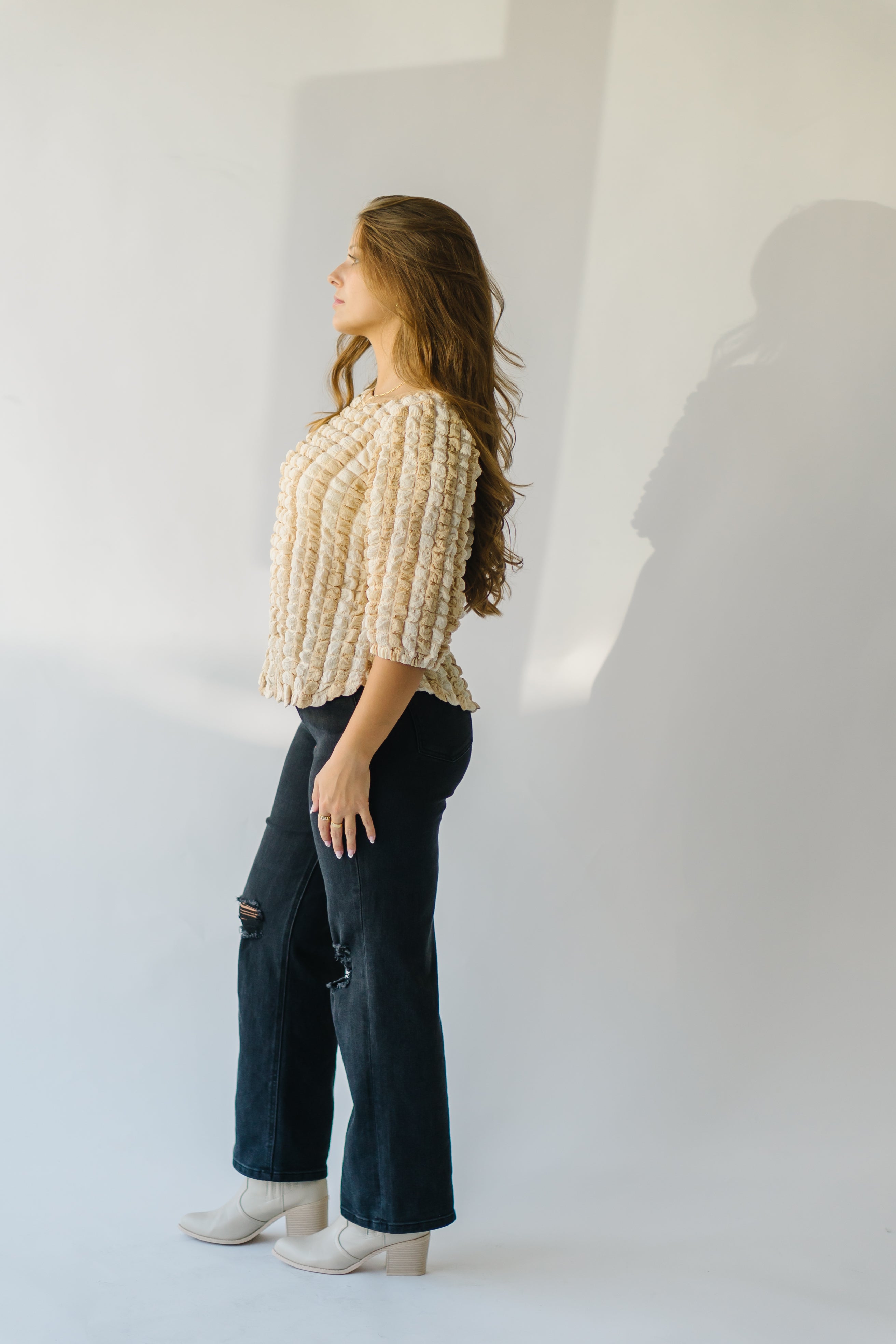 The Elkton Textured Blouse in Beige Multi