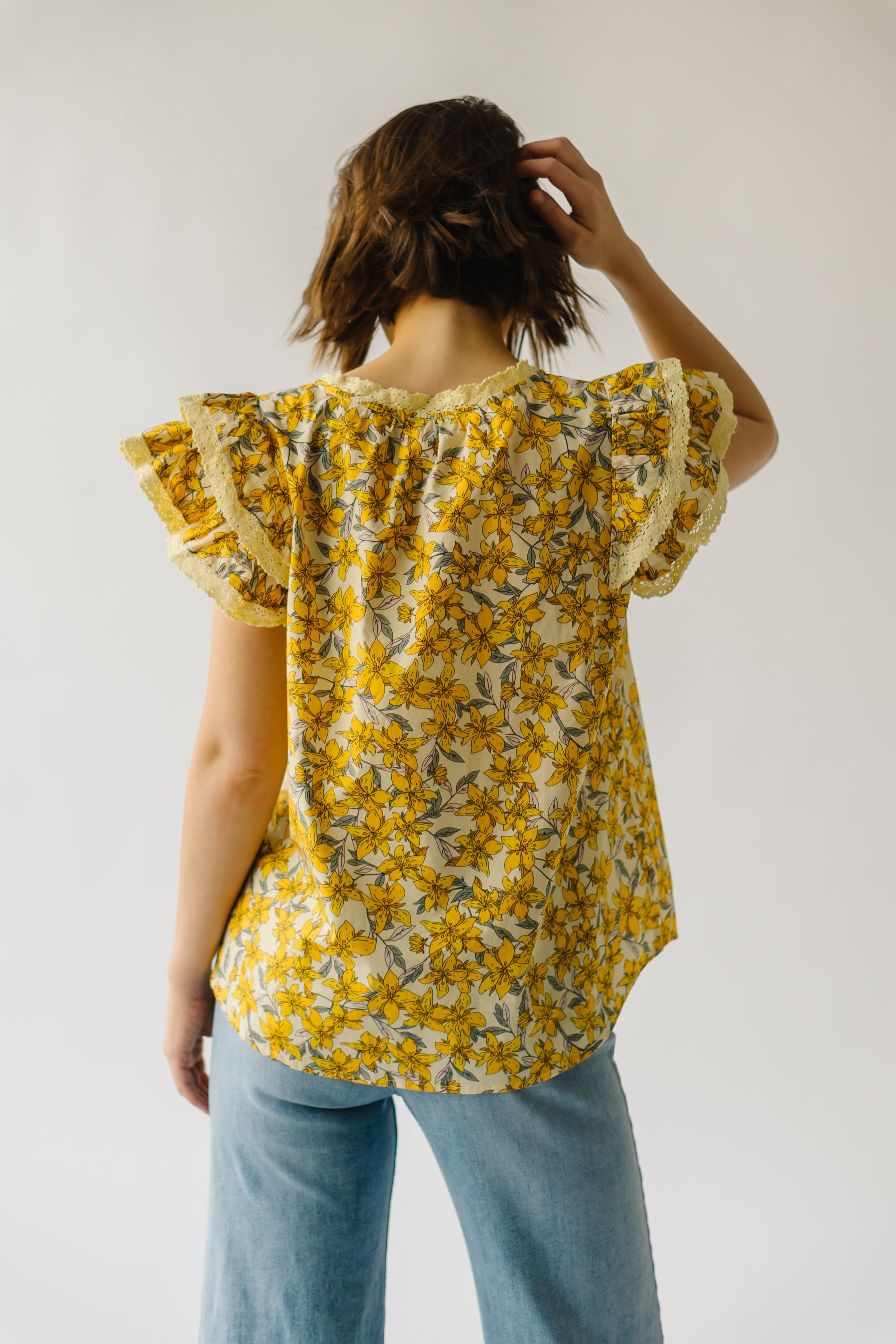 The Elmira Lace Detail Blouse in Yellow