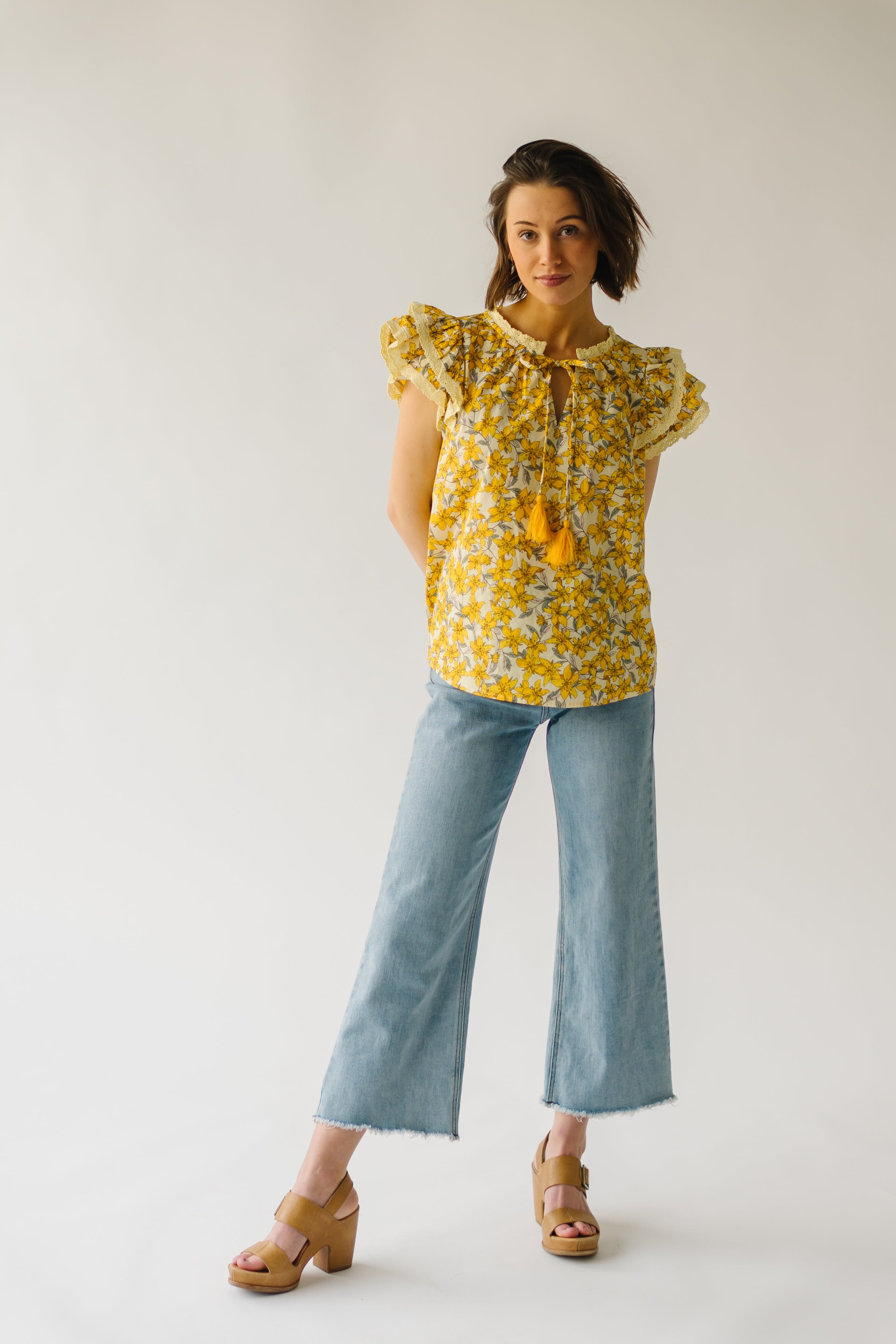 The Elmira Lace Detail Blouse in Yellow