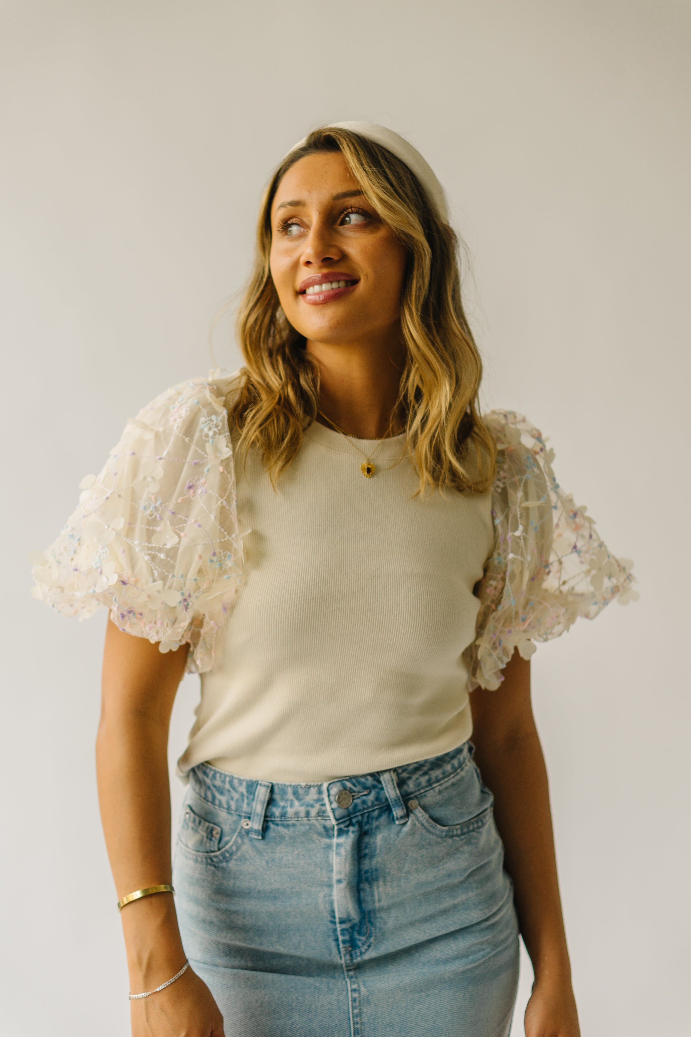 The Guthrie Textured Puff Sleeve Blouse in Cream