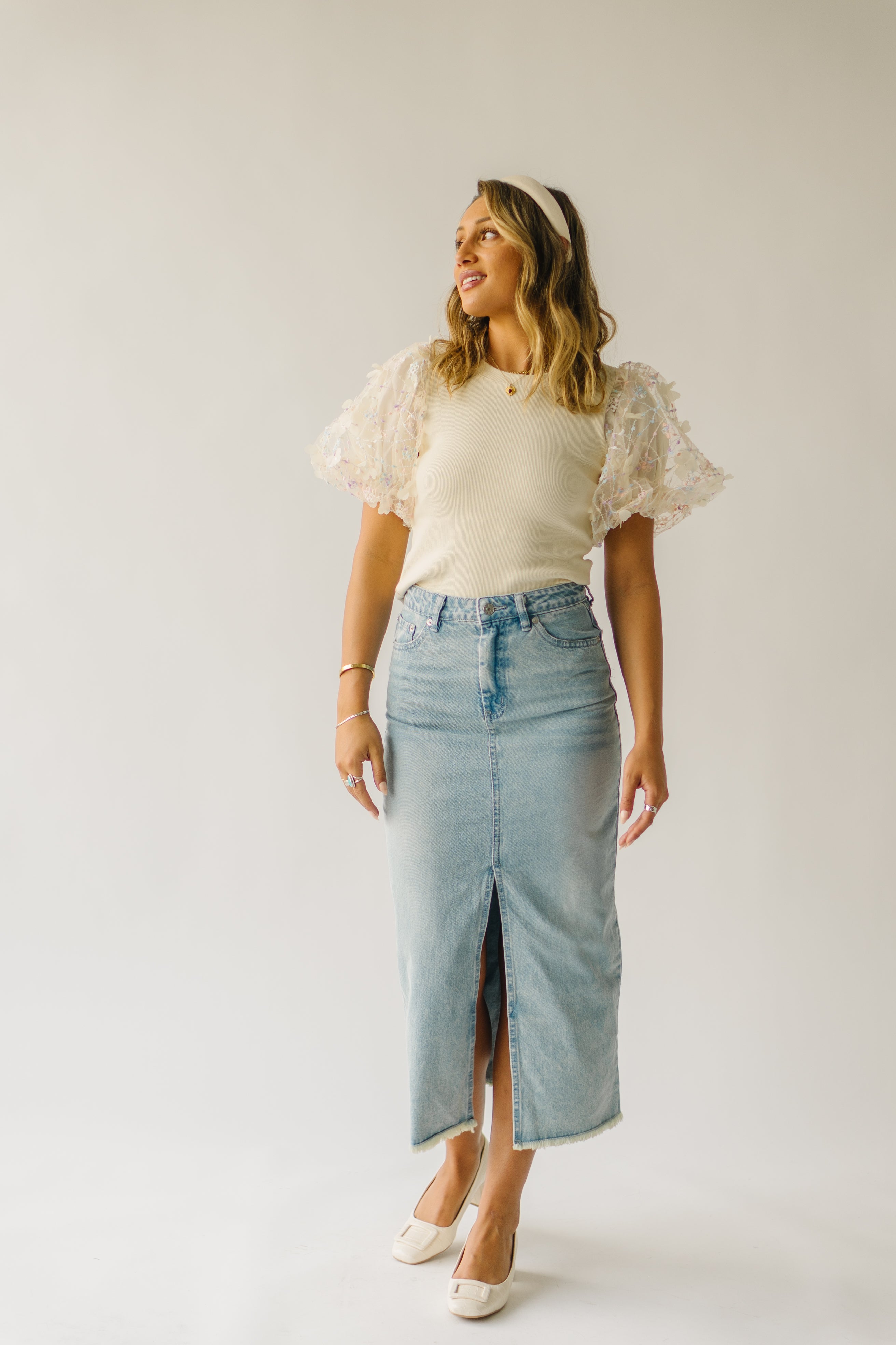 The Guthrie Textured Puff Sleeve Blouse in Cream