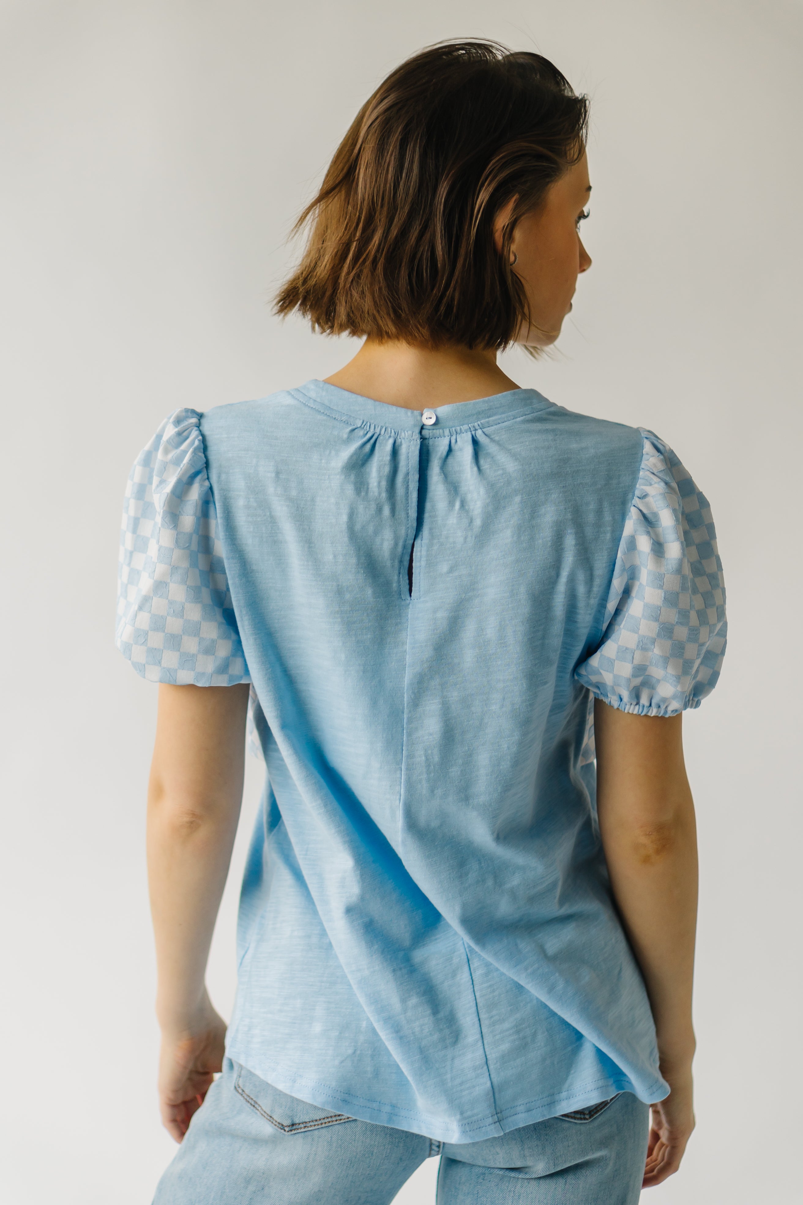 The Inwood Gingham Ribbon Detail Blouse in Blue