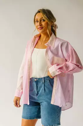 The Jameson Striped Button-Up Blouse in Pink Combo