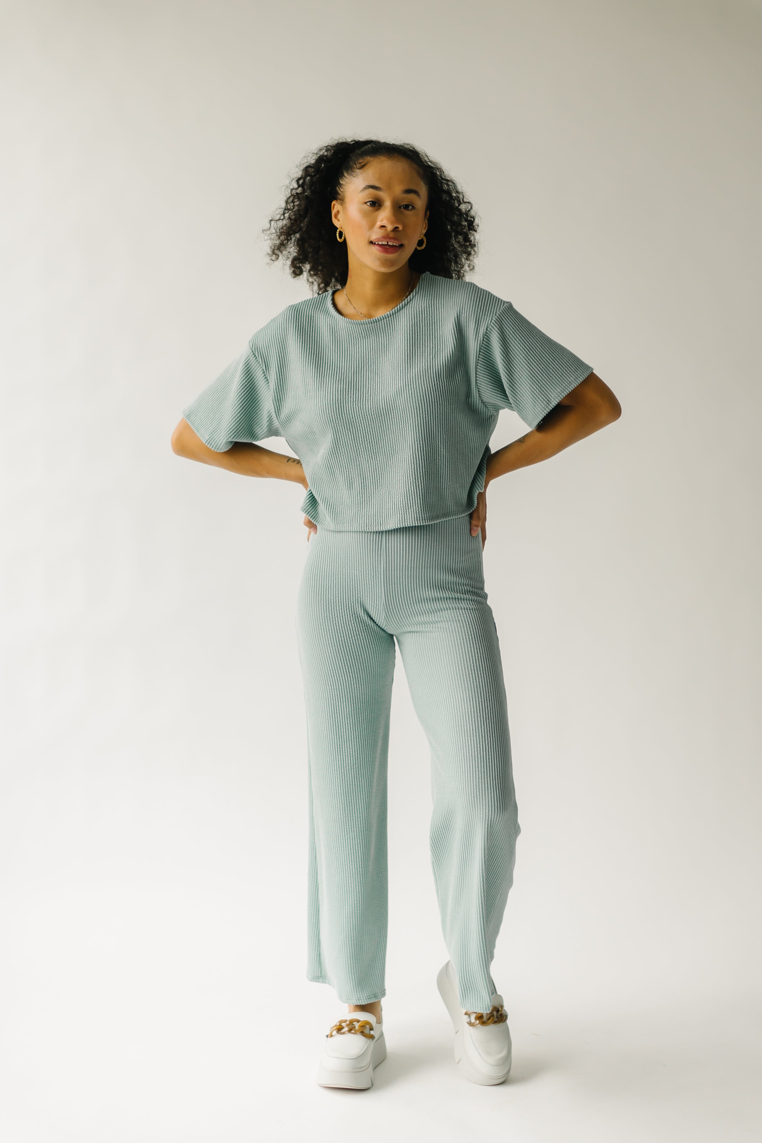 The Kelce Ribbed Blouse in Sage