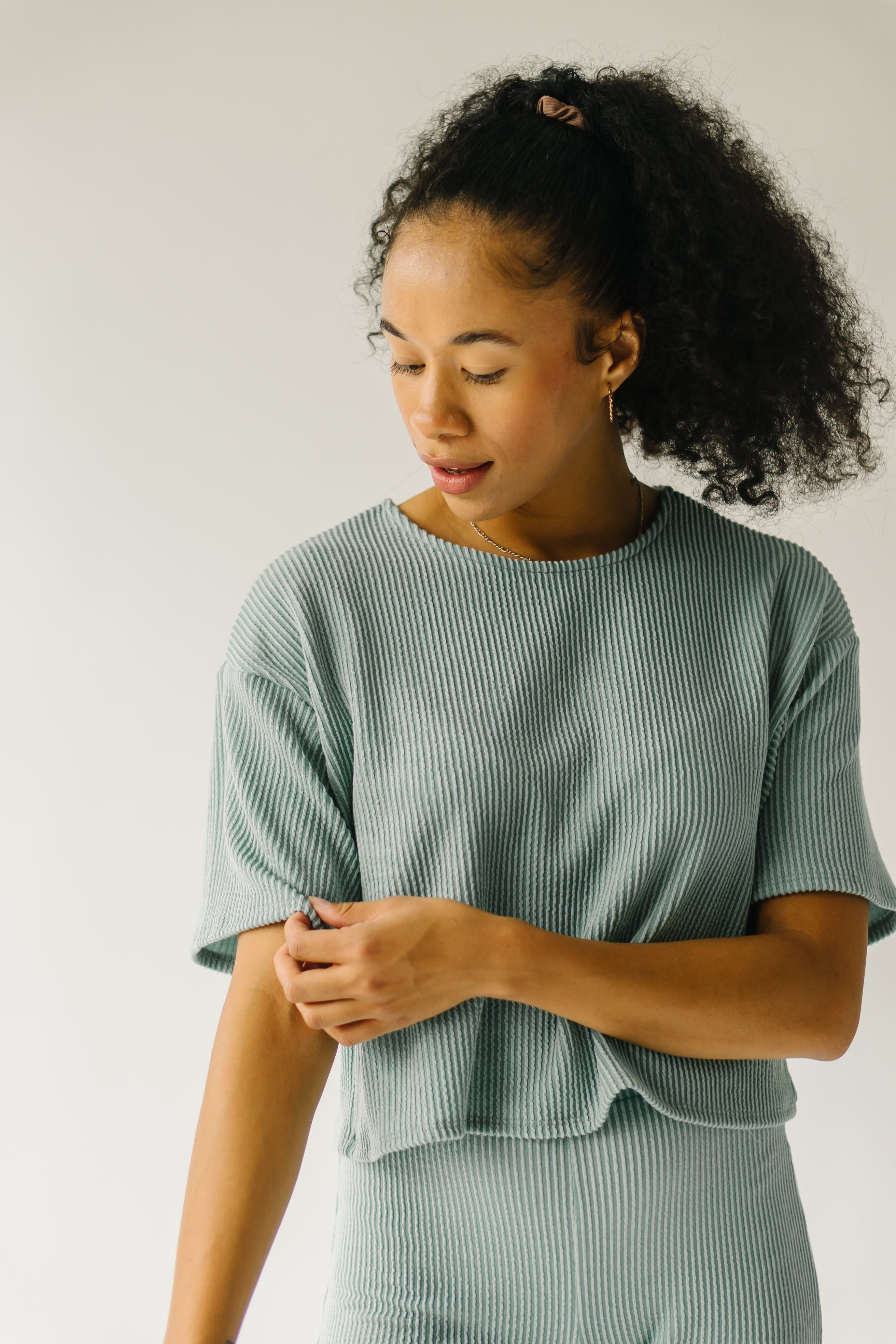 The Kelce Ribbed Blouse in Sage