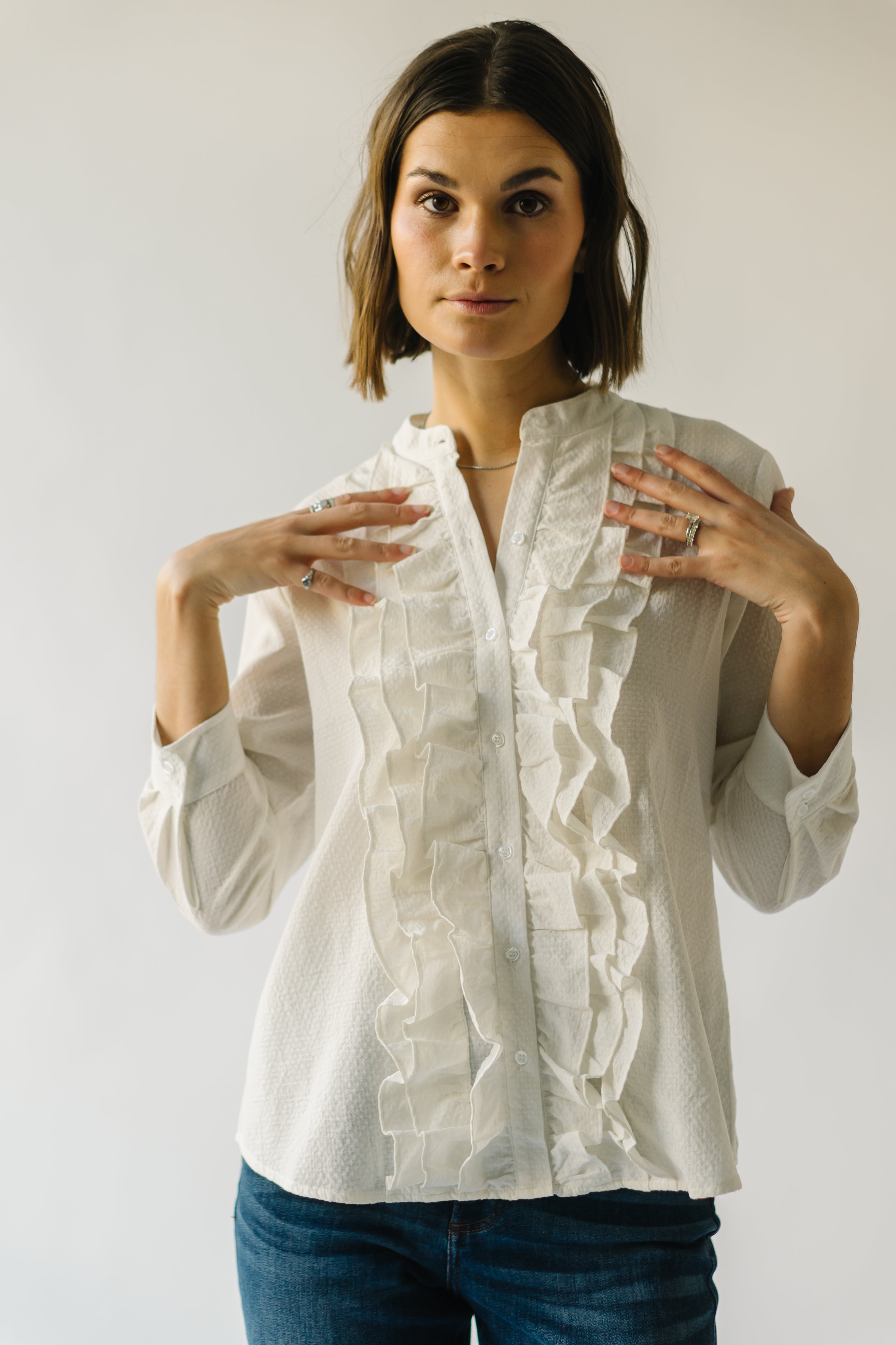 The Kerman Tiered Ruffle Blouse in Off White