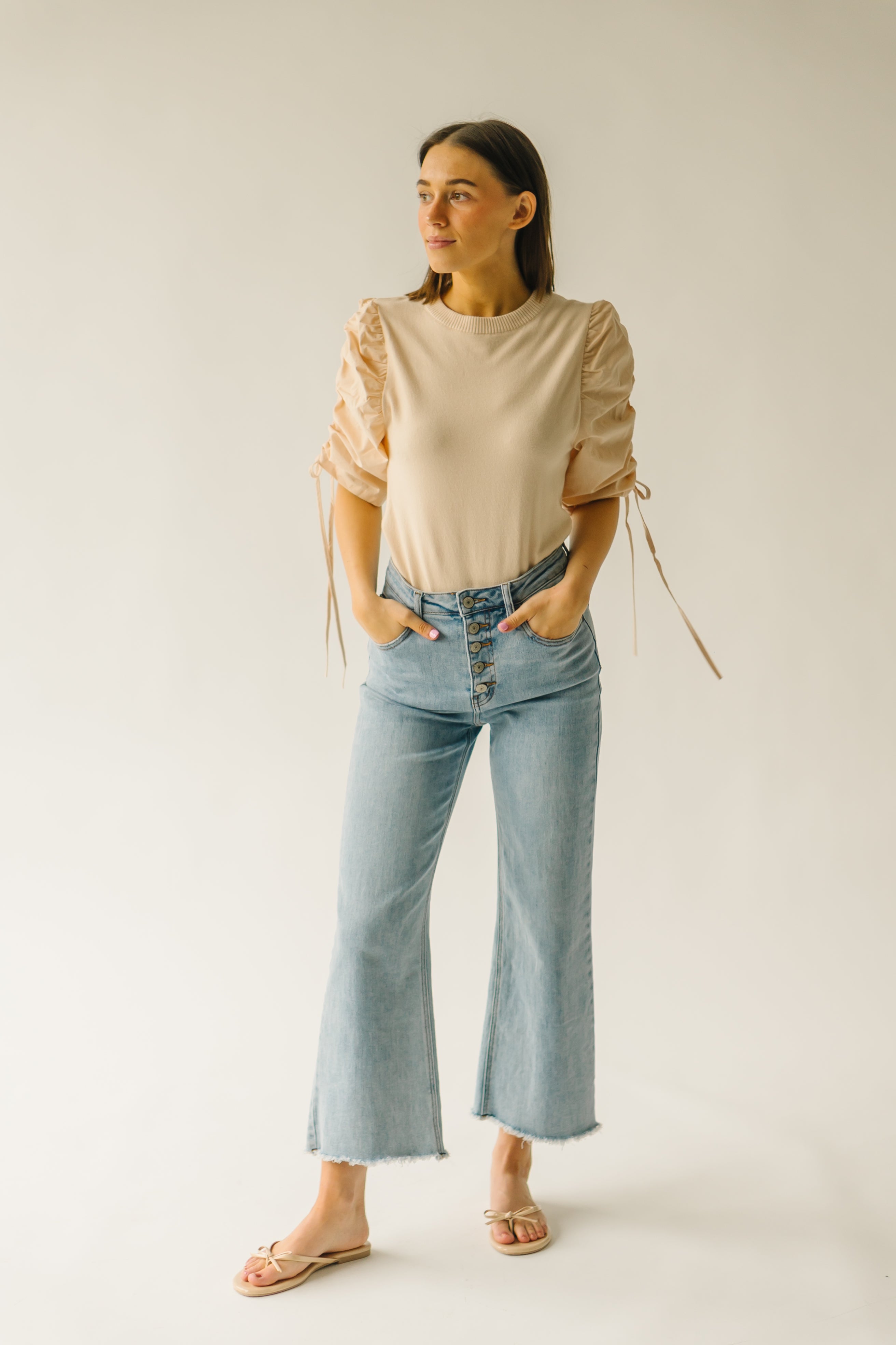 The Lavelle Ruched Sleeve Blouse in Sand