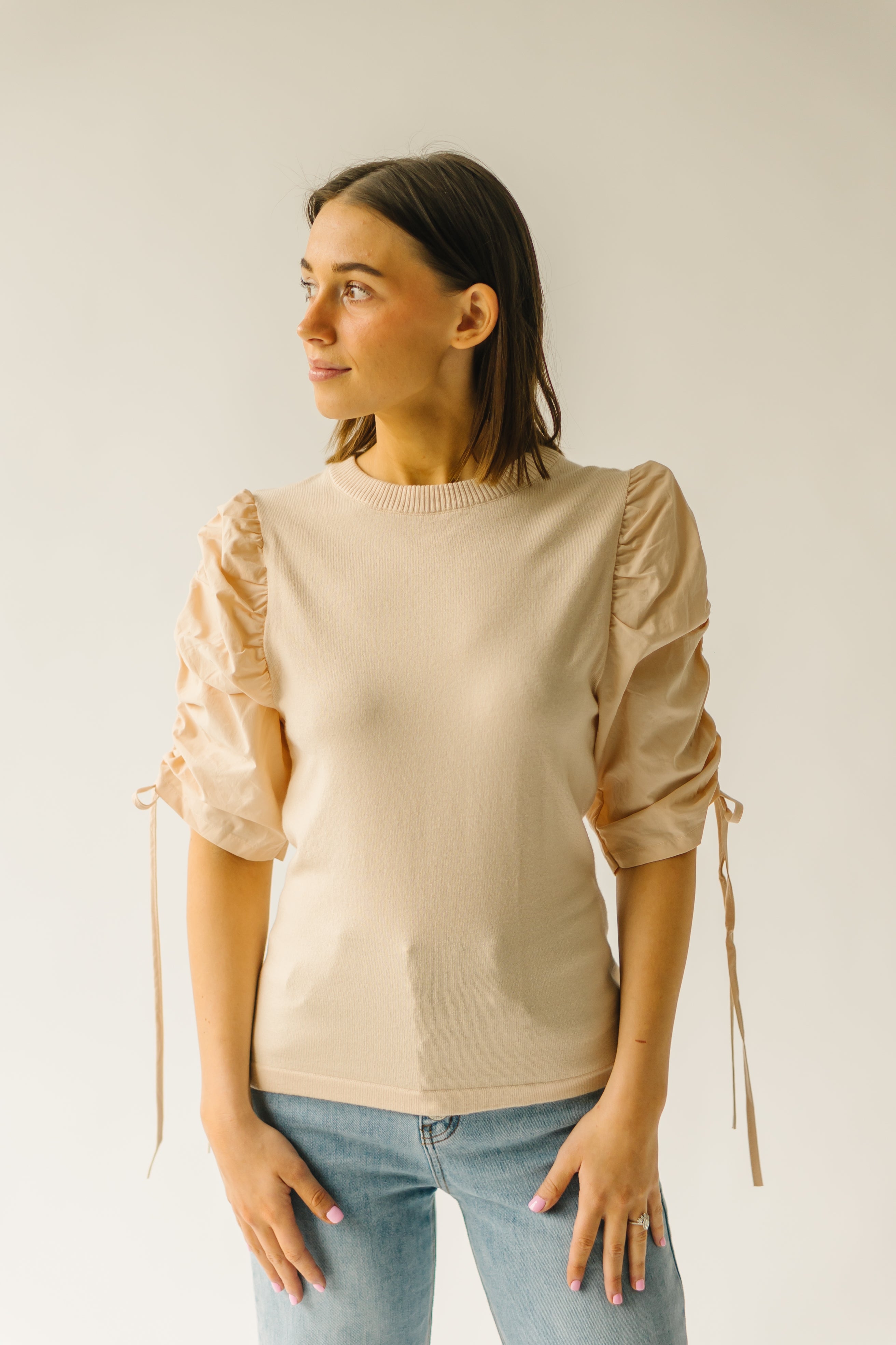 The Lavelle Ruched Sleeve Blouse in Sand