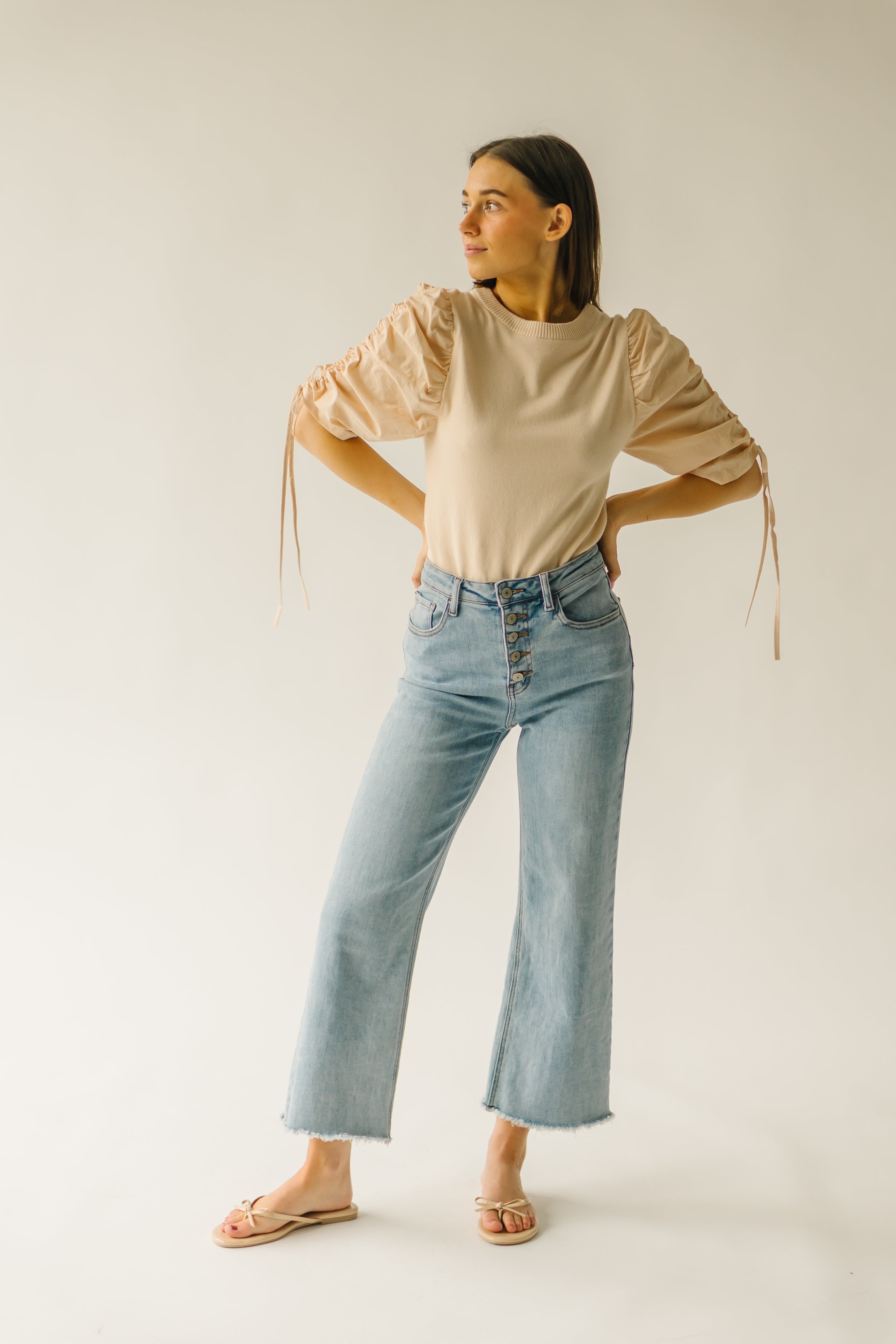 The Lavelle Ruched Sleeve Blouse in Sand