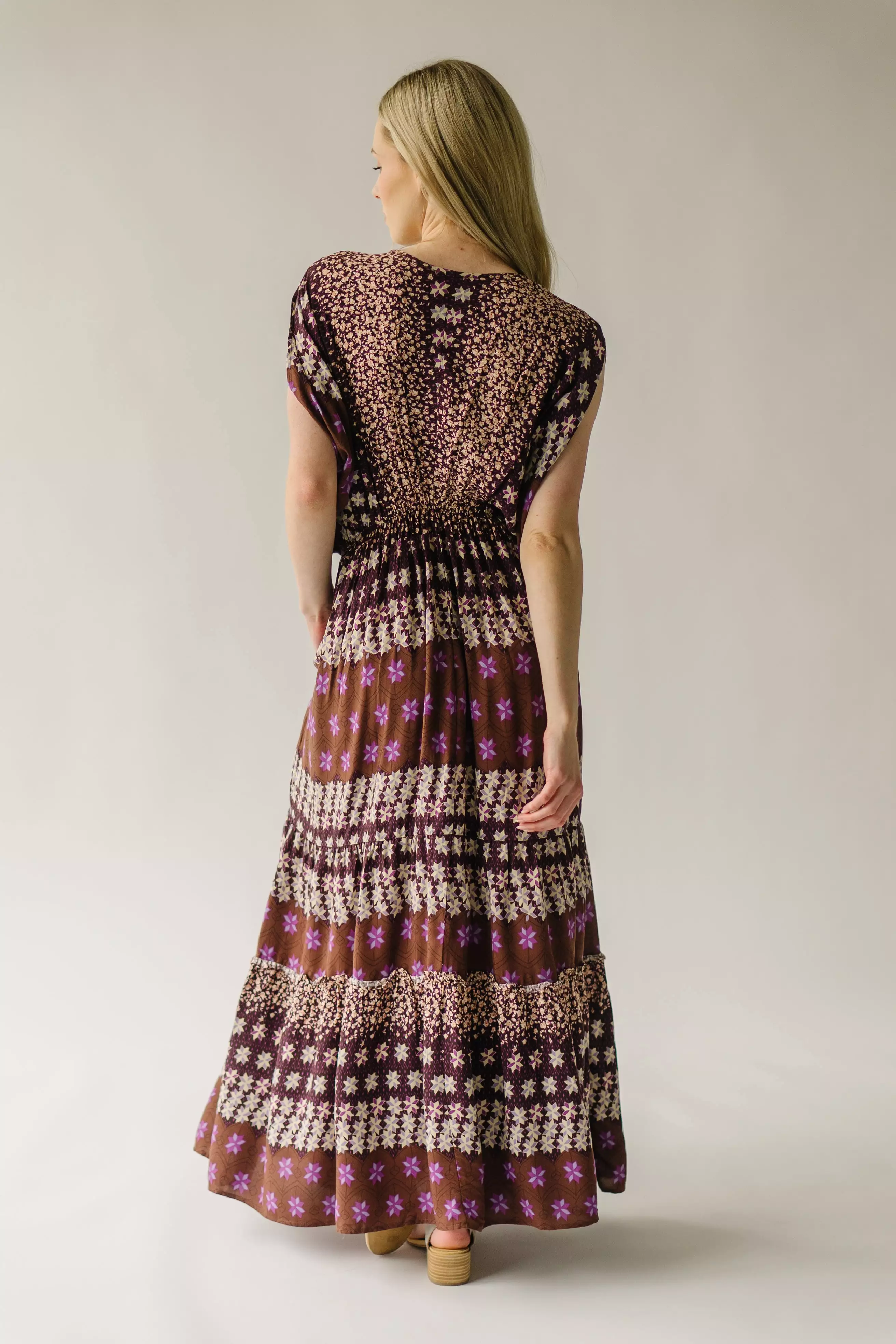 The Layman V-Neck Patterned Maxi Dress in Mocha