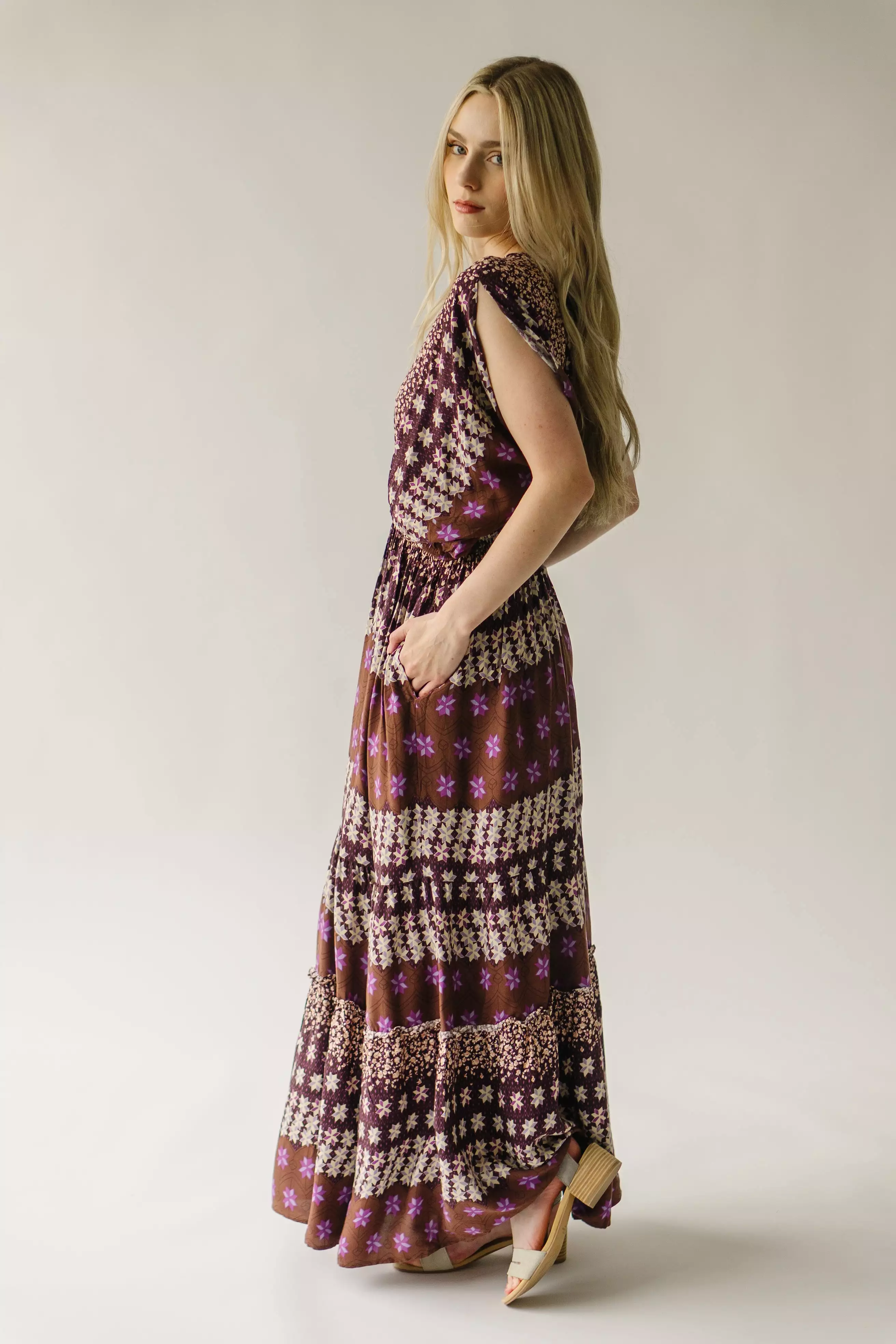 The Layman V-Neck Patterned Maxi Dress in Mocha