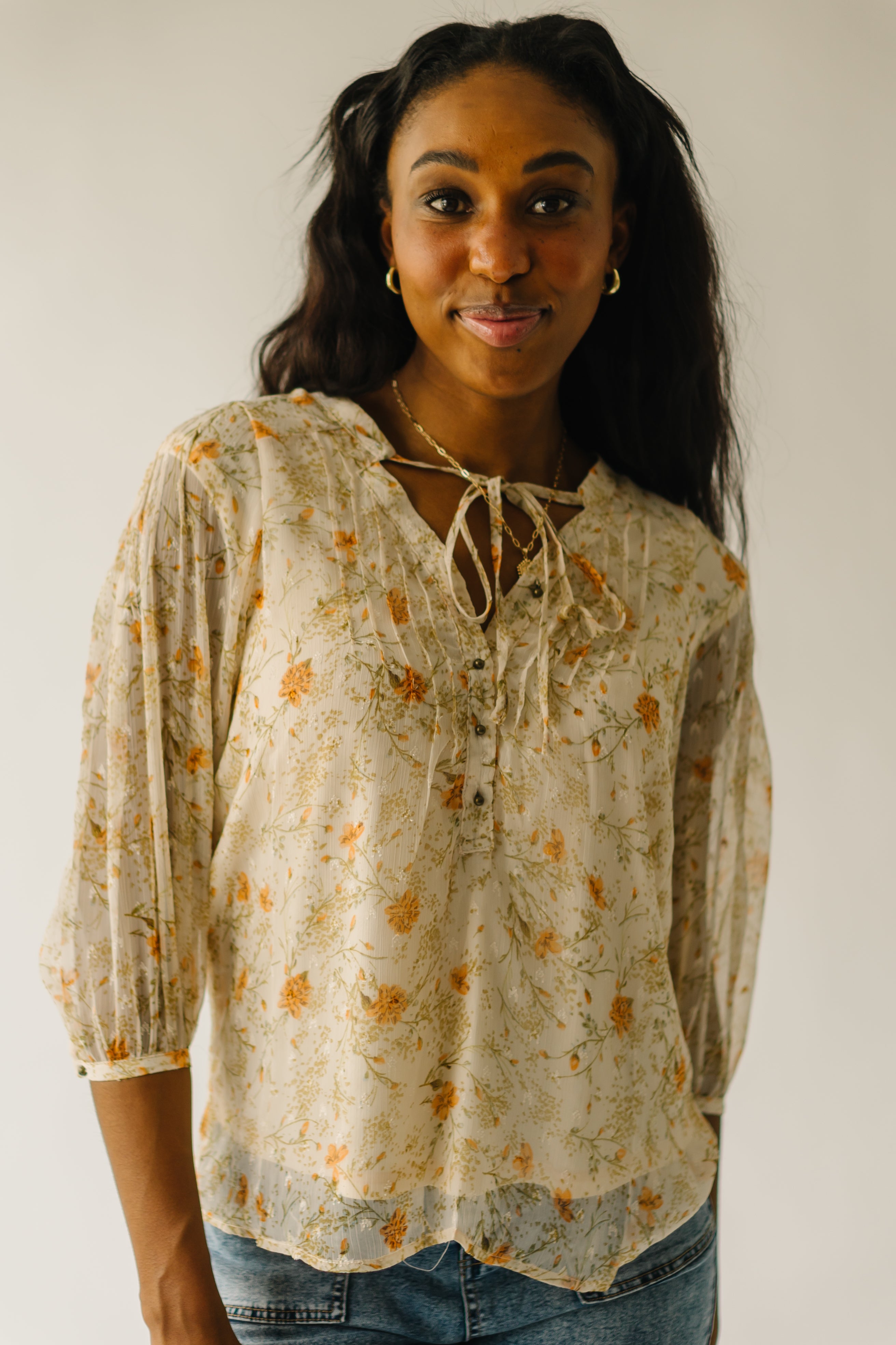 The Lockport Balloon Sleeve Blouse in Cream Multi